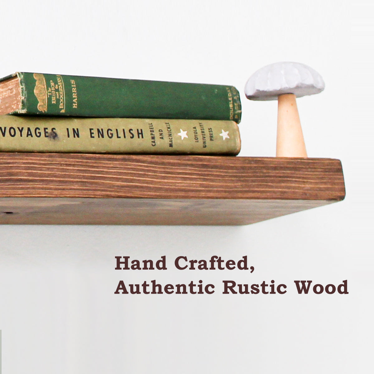 Connie Floating Shelves in Light Walnut, showcasing rustic wood craftsmanship and elegant design.