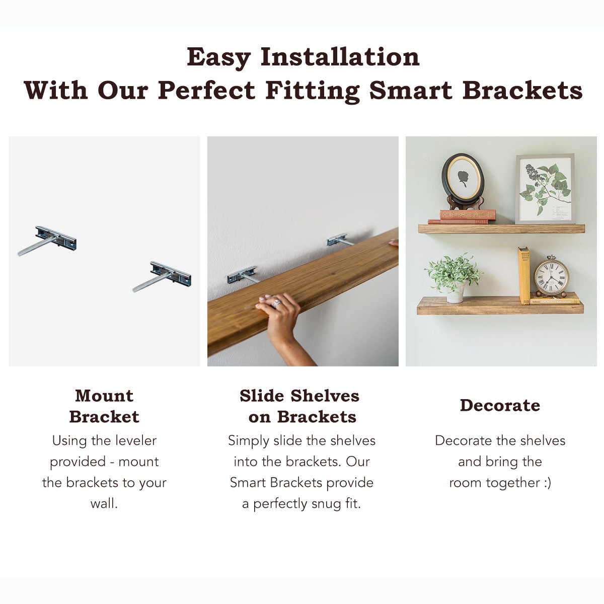 Connie Floating Shelves in Light Walnut, showcasing rustic wood craftsmanship and elegant design.