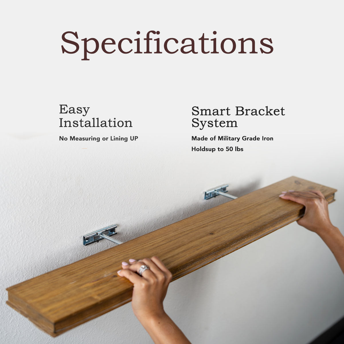 Connie Floating Shelves in Light Walnut, showcasing rustic wood craftsmanship and elegant design.