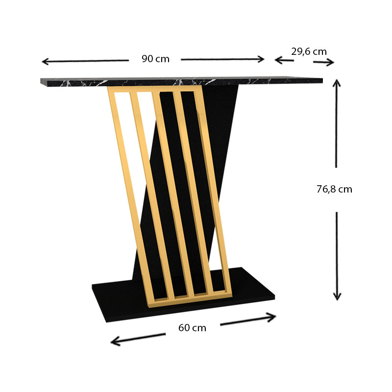 JAKARTA Console Table featuring a black marble effect with gold accents, showcasing its elegant design and sturdy construction.