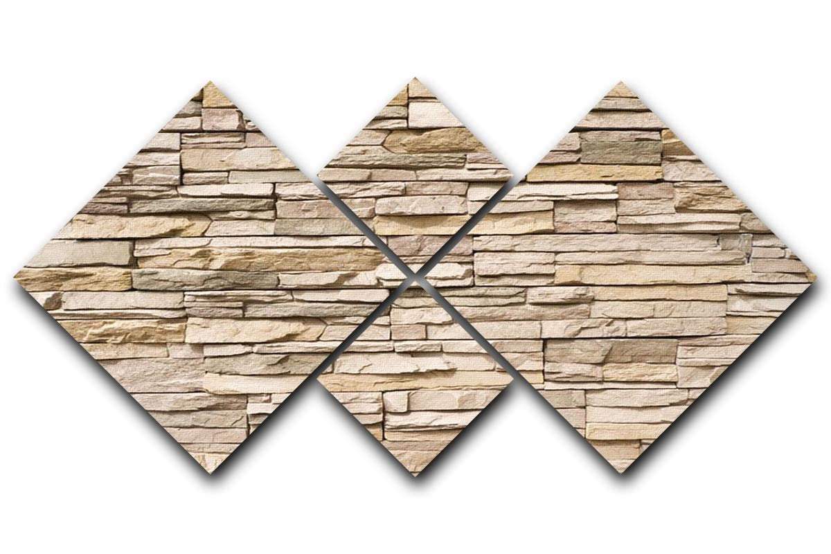 Contemporary stacked stone artwork displayed as a 4-square multi panel canvas, showcasing a modern design with earthy tones.