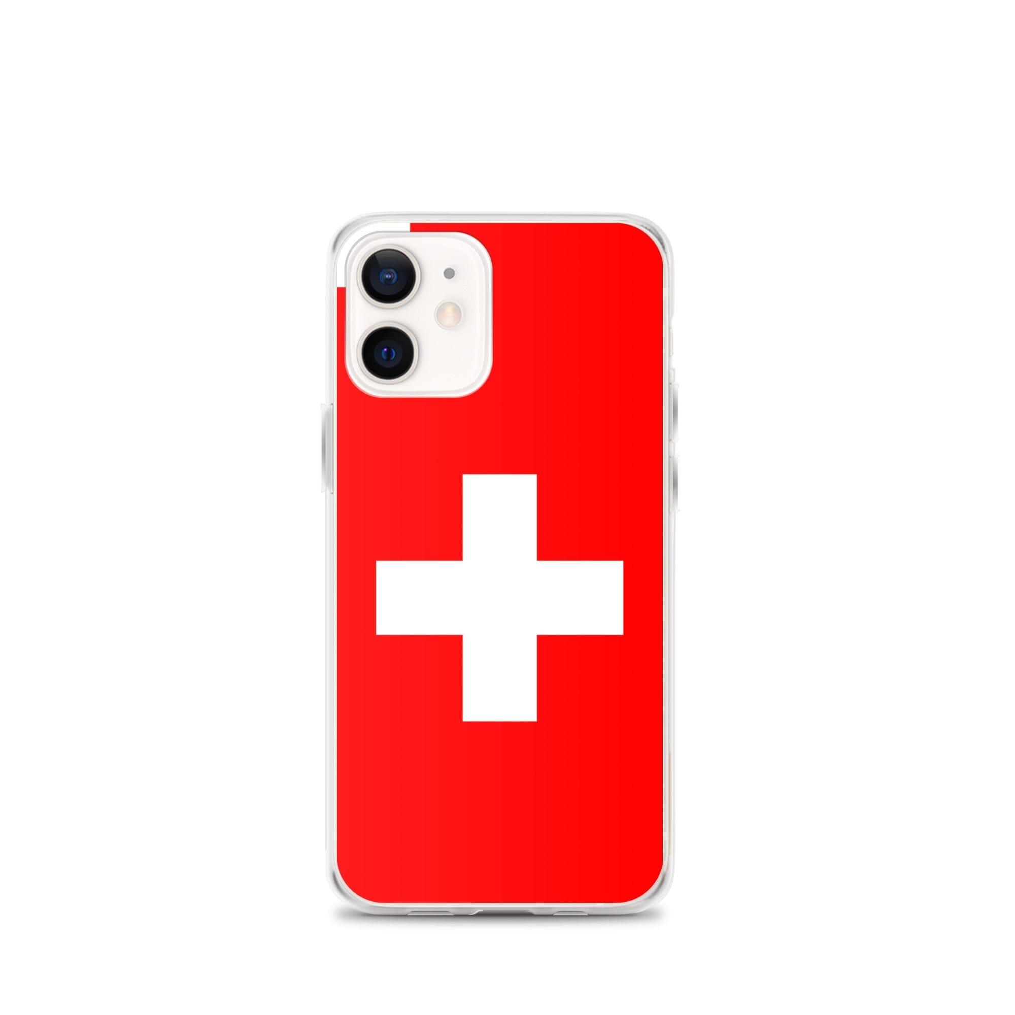 Coque de téléphone transparente avec le drapeau et les armoiries de la Suisse, conçue pour iPhone.