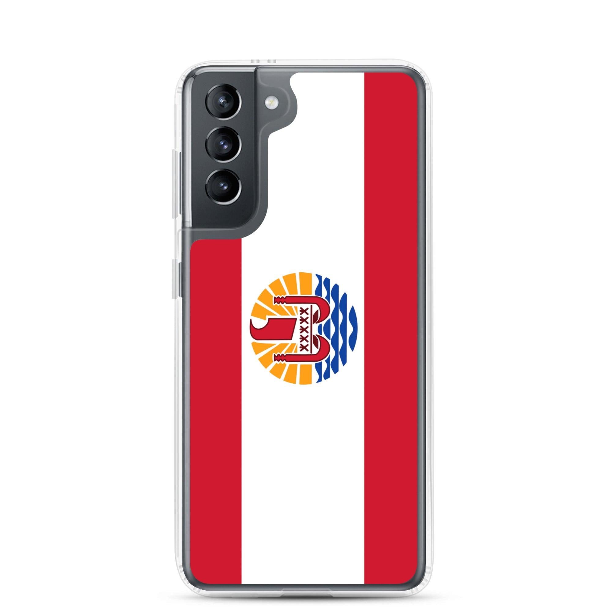 Coque de téléphone avec le drapeau de la Polynésie française, en TPU flexible, offrant une protection élégante et durable.