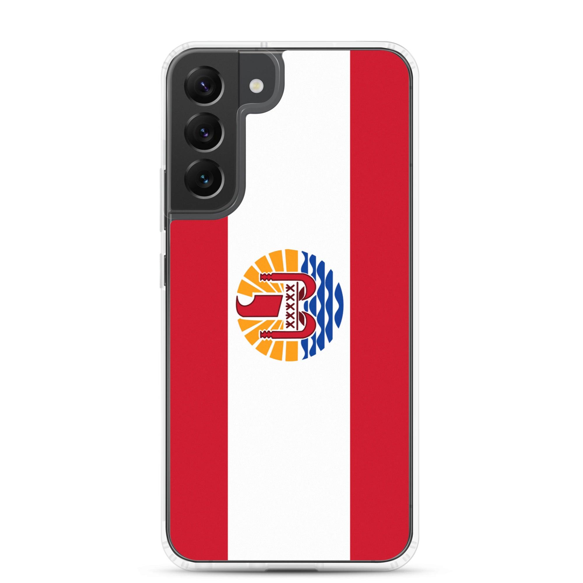 Coque de téléphone avec le drapeau de la Polynésie française, en TPU flexible, offrant une protection élégante et durable.