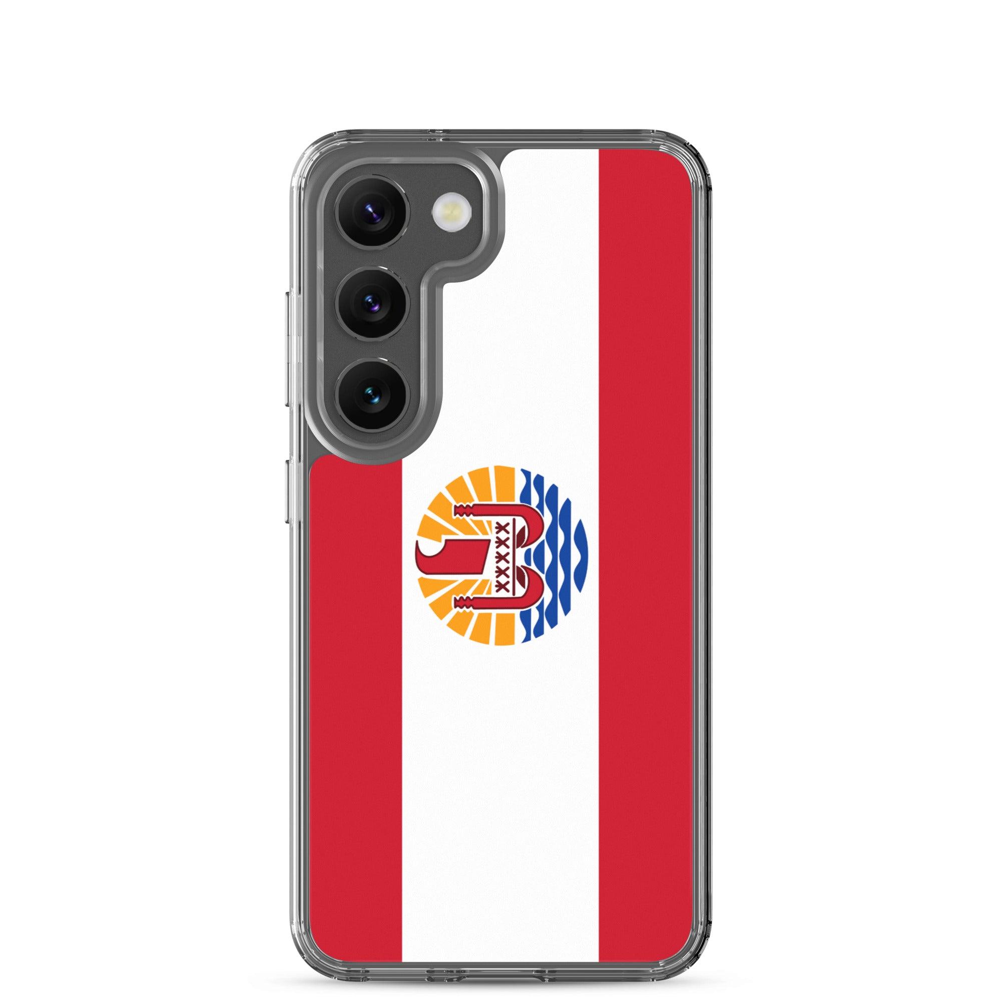 Coque de téléphone avec le drapeau de la Polynésie française, en TPU flexible, offrant une protection élégante et durable.