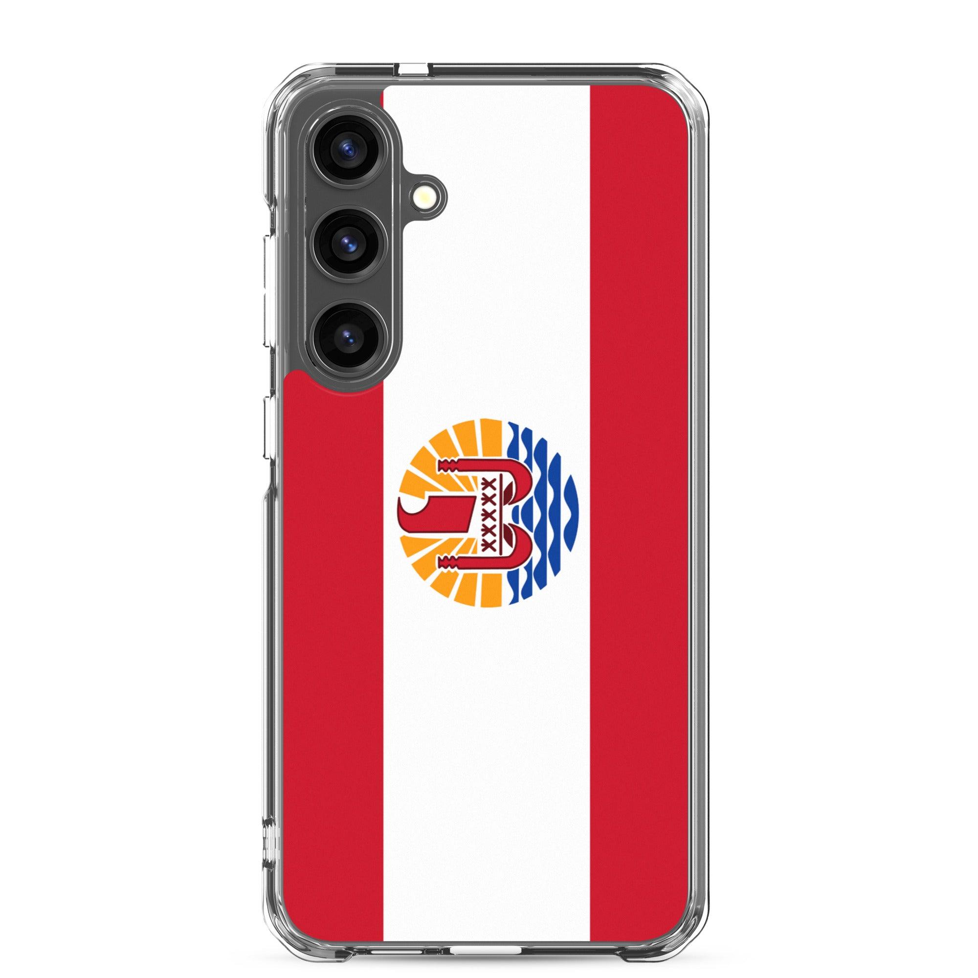 Coque de téléphone avec le drapeau de la Polynésie française, en TPU flexible, offrant une protection élégante et durable.