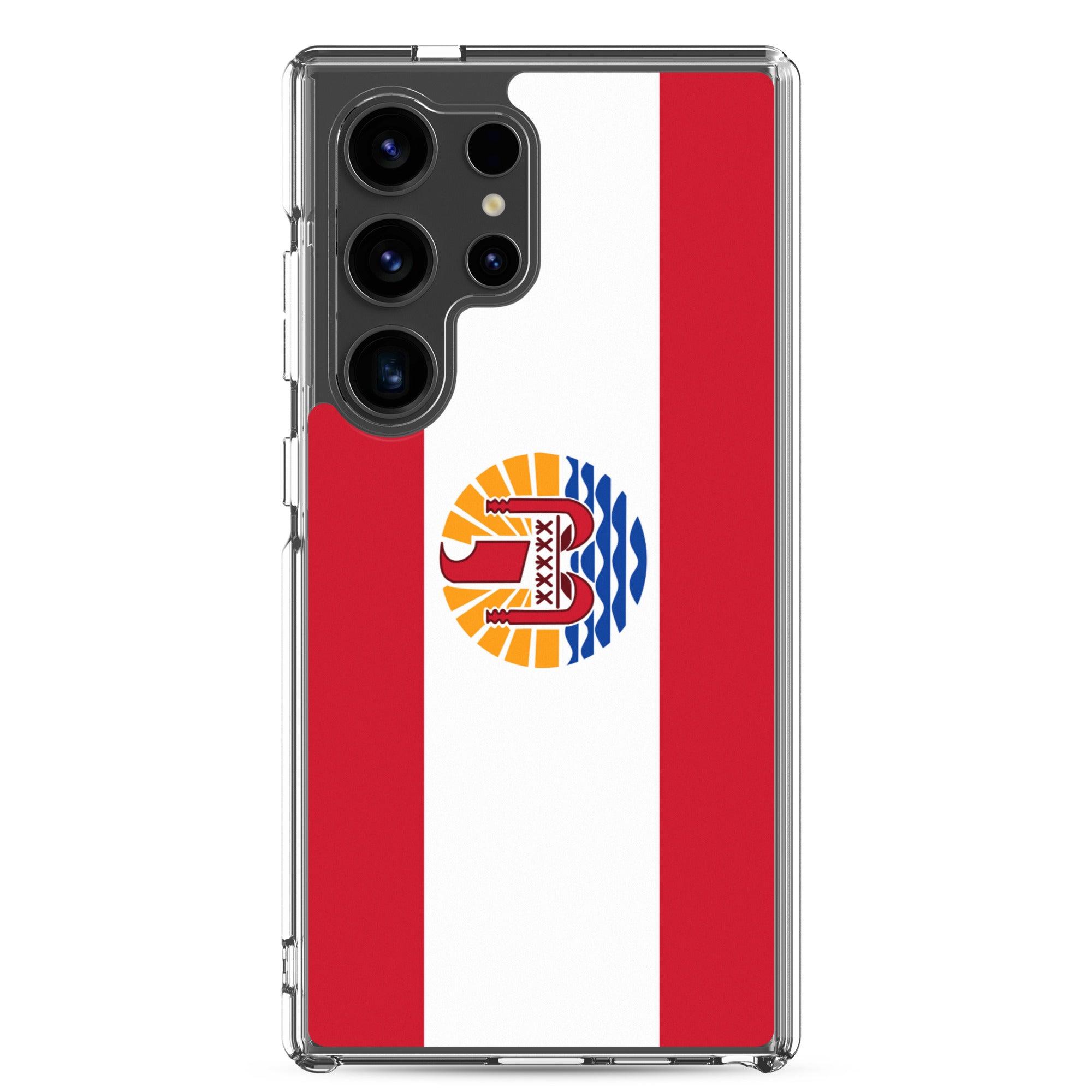 Coque de téléphone avec le drapeau de la Polynésie française, en TPU flexible, offrant une protection élégante et durable.