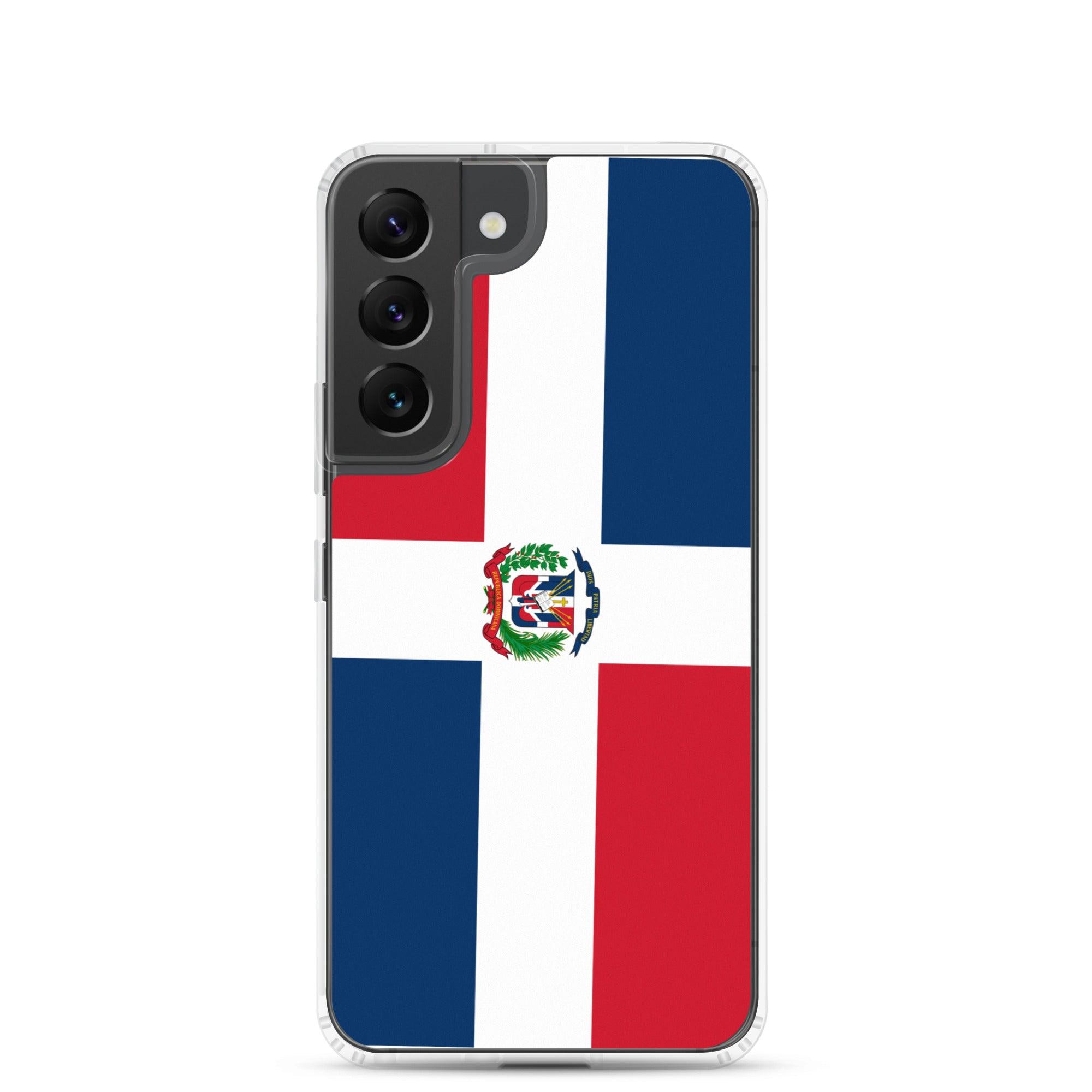Coque de téléphone avec le drapeau de la République dominicaine, en TPU flexible et transparent, offrant une protection complète.