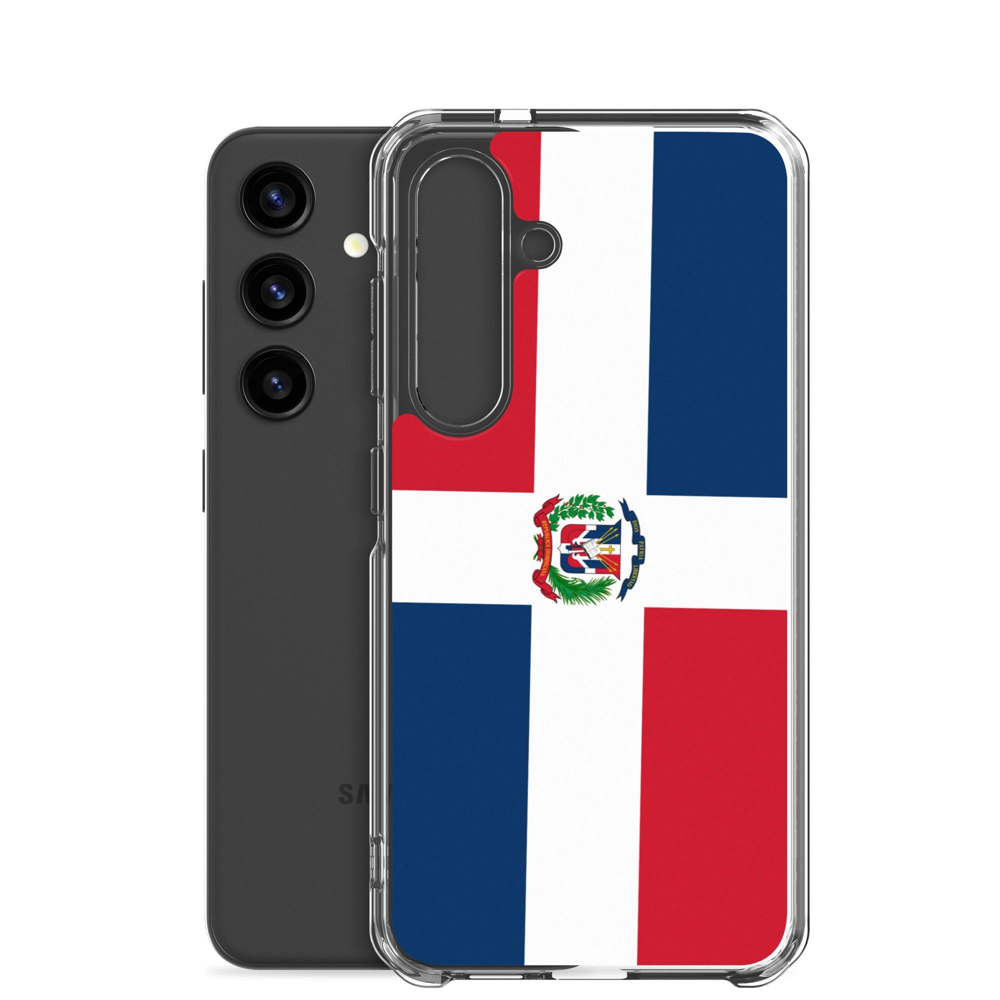 Coque de téléphone avec le drapeau de la République dominicaine, en TPU flexible et transparent, offrant une protection complète.