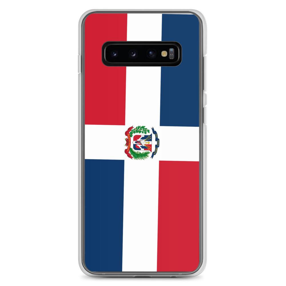 Coque de téléphone avec le drapeau de la République dominicaine, en TPU flexible et transparent, offrant une protection complète.