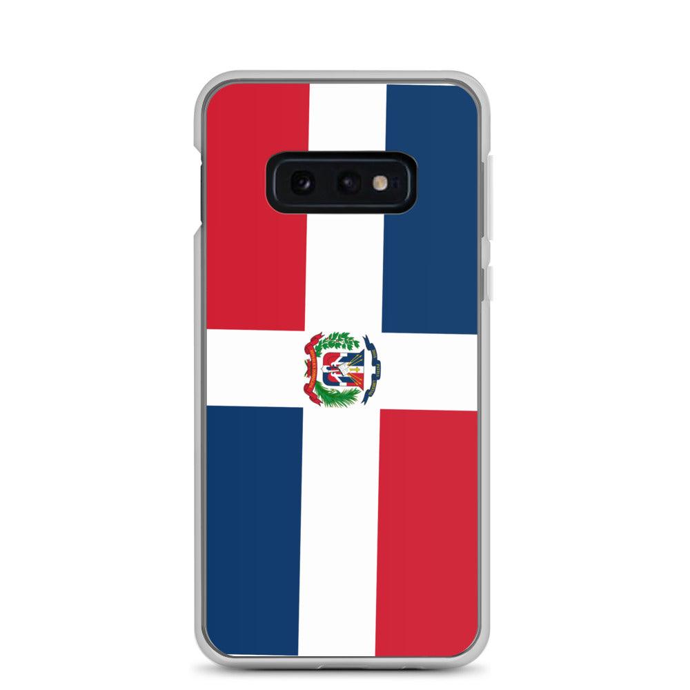 Coque de téléphone avec le drapeau de la République dominicaine, en TPU flexible et transparent, offrant une protection complète.