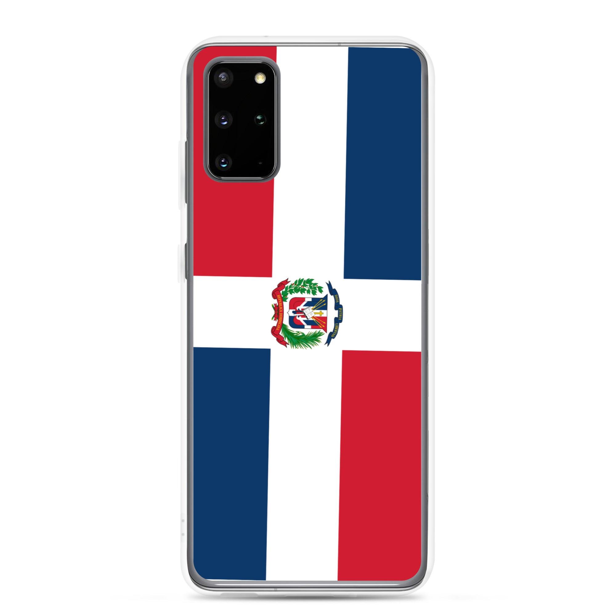 Coque de téléphone avec le drapeau de la République dominicaine, en TPU flexible et transparent, offrant une protection complète.