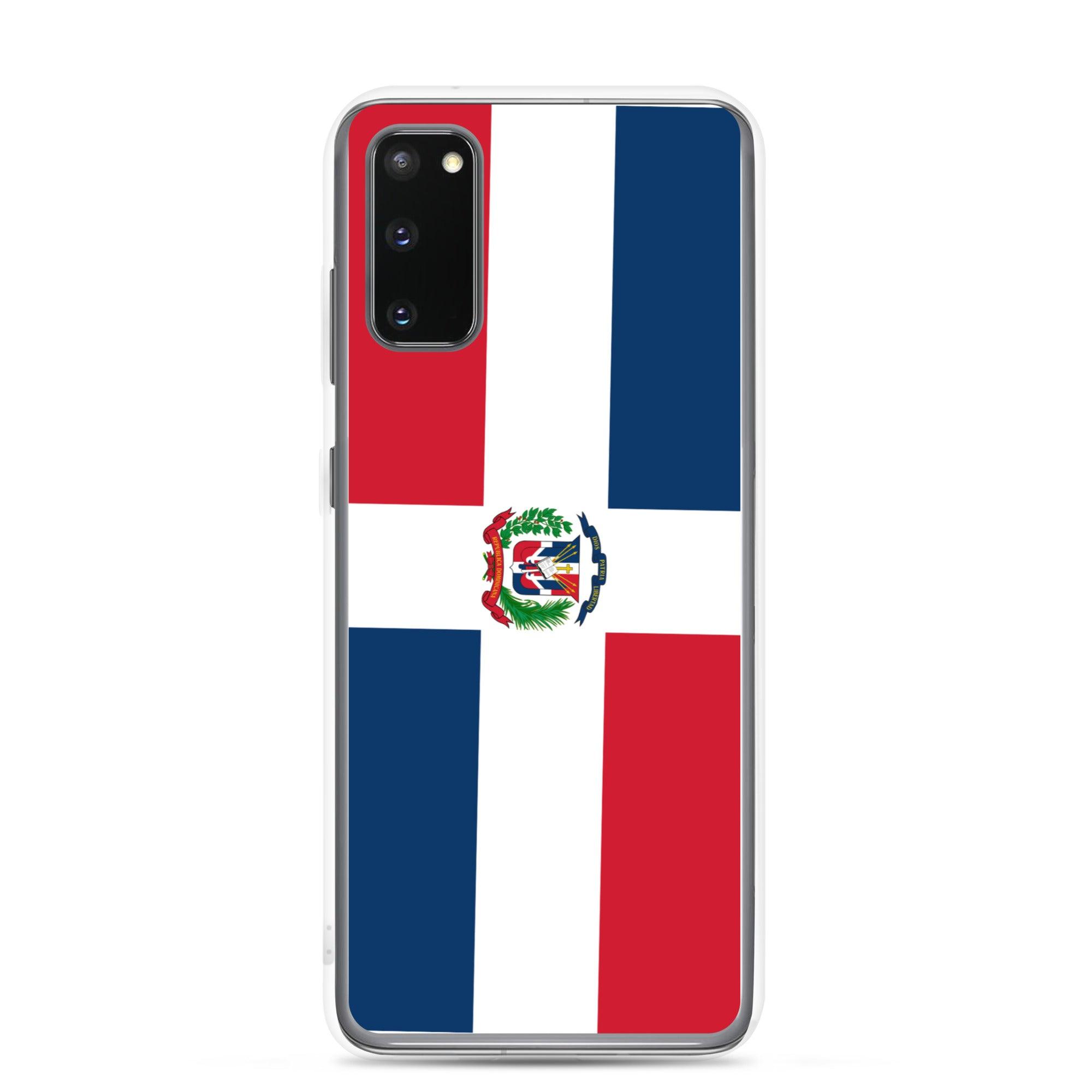 Coque de téléphone avec le drapeau de la République dominicaine, en TPU flexible et transparent, offrant une protection complète.
