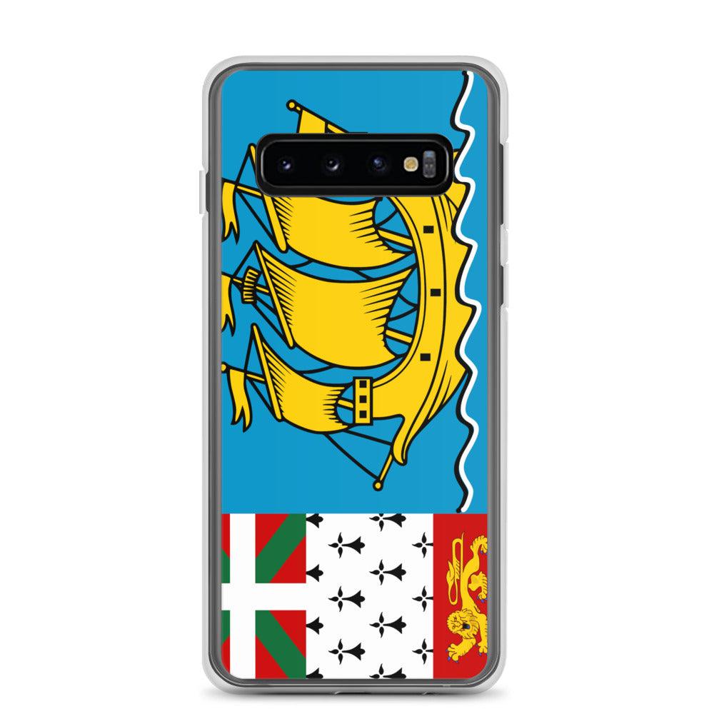 Coque de téléphone avec le drapeau de Saint-Pierre-et-Miquelon, en TPU flexible et transparent, offrant une protection élégante et durable.