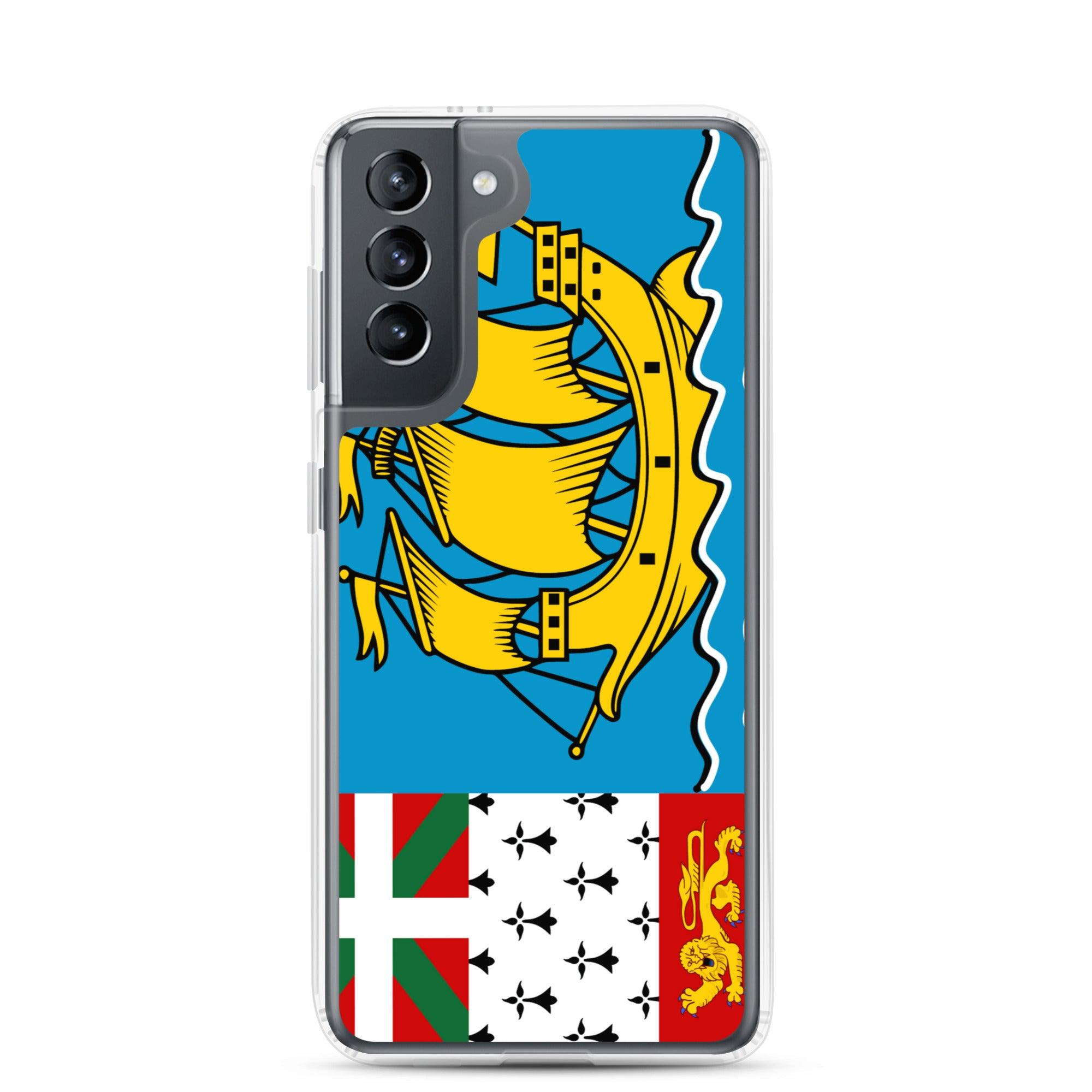 Coque de téléphone avec le drapeau de Saint-Pierre-et-Miquelon, en TPU flexible et transparent, offrant une protection élégante et durable.
