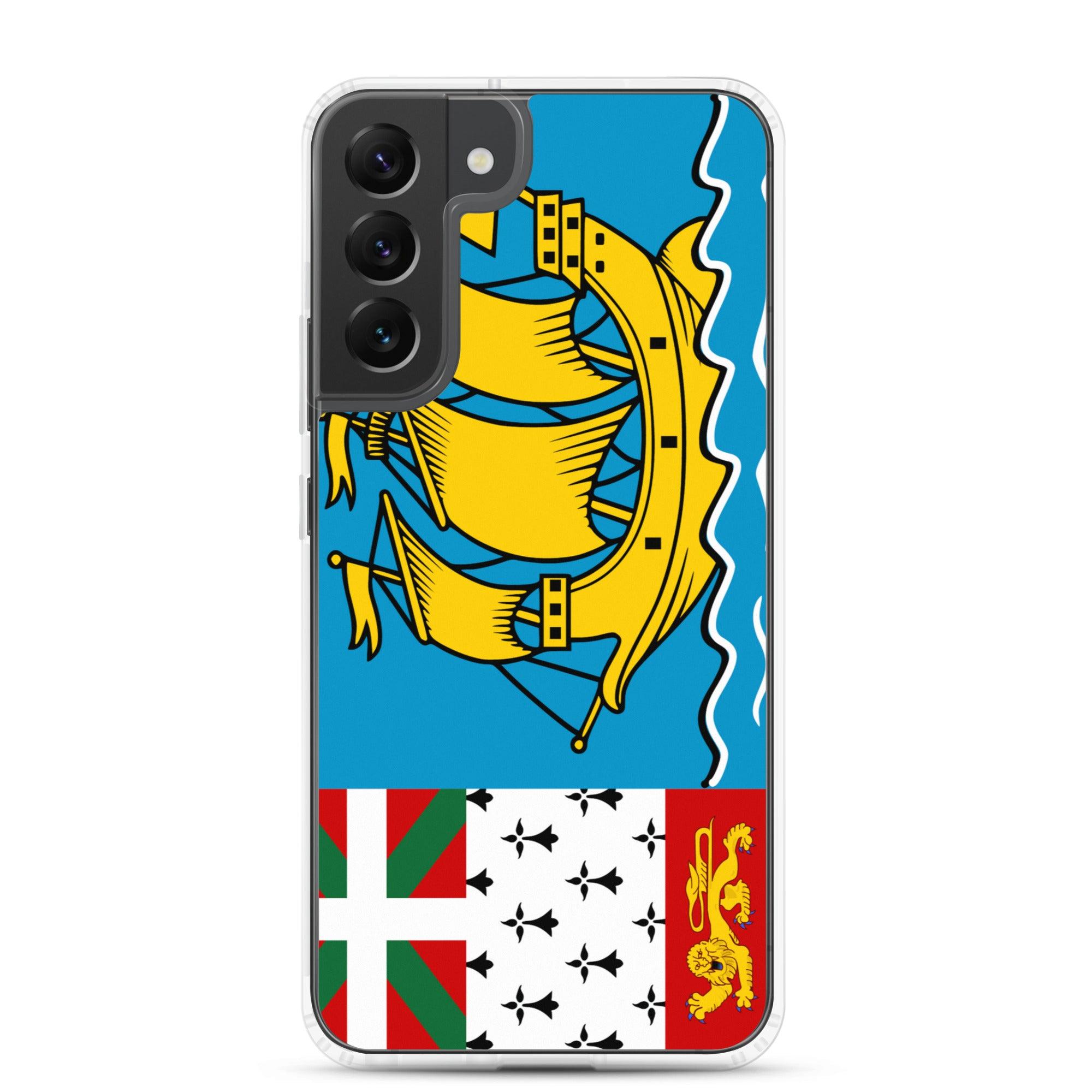 Coque de téléphone avec le drapeau de Saint-Pierre-et-Miquelon, en TPU flexible et transparent, offrant une protection élégante et durable.