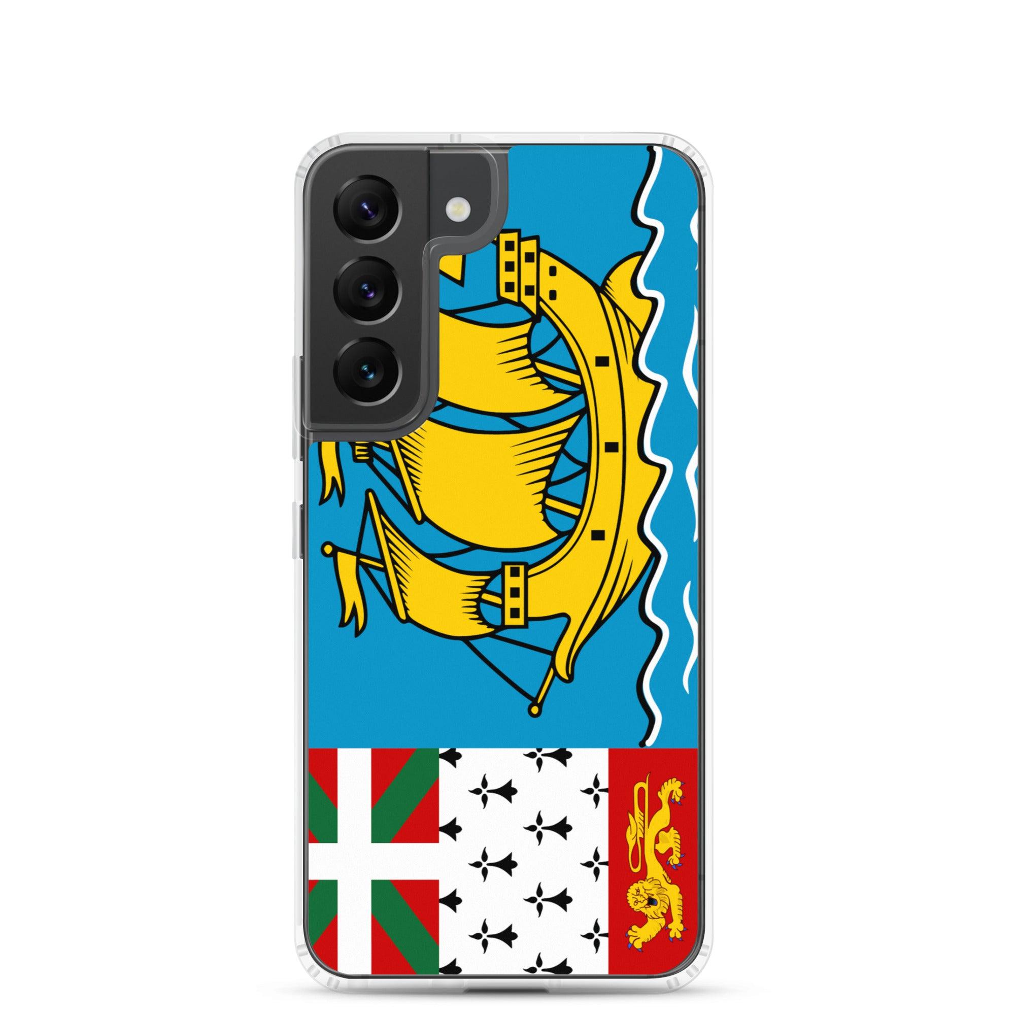 Coque de téléphone avec le drapeau de Saint-Pierre-et-Miquelon, en TPU flexible et transparent, offrant une protection élégante et durable.
