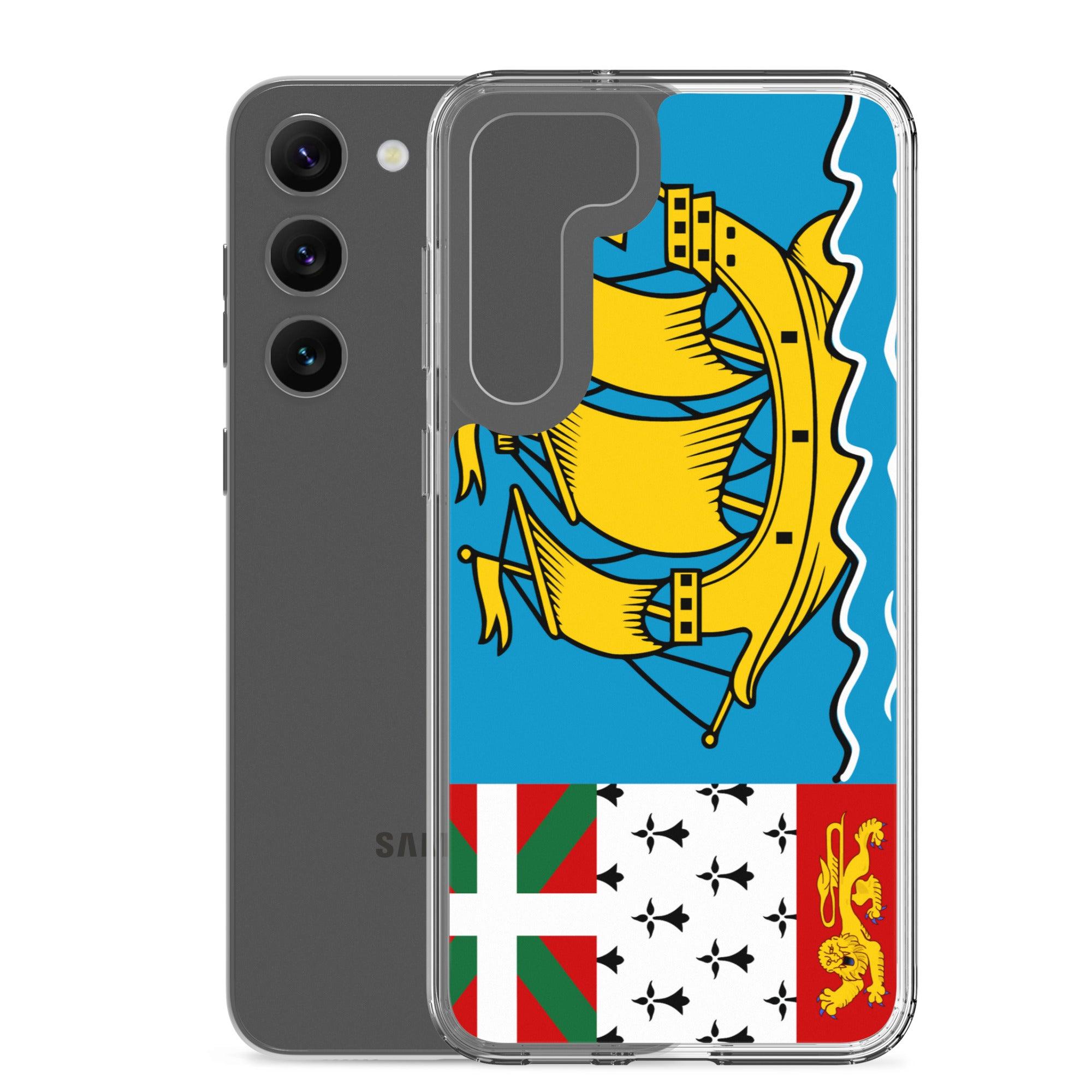 Coque de téléphone avec le drapeau de Saint-Pierre-et-Miquelon, en TPU flexible et transparent, offrant une protection élégante et durable.