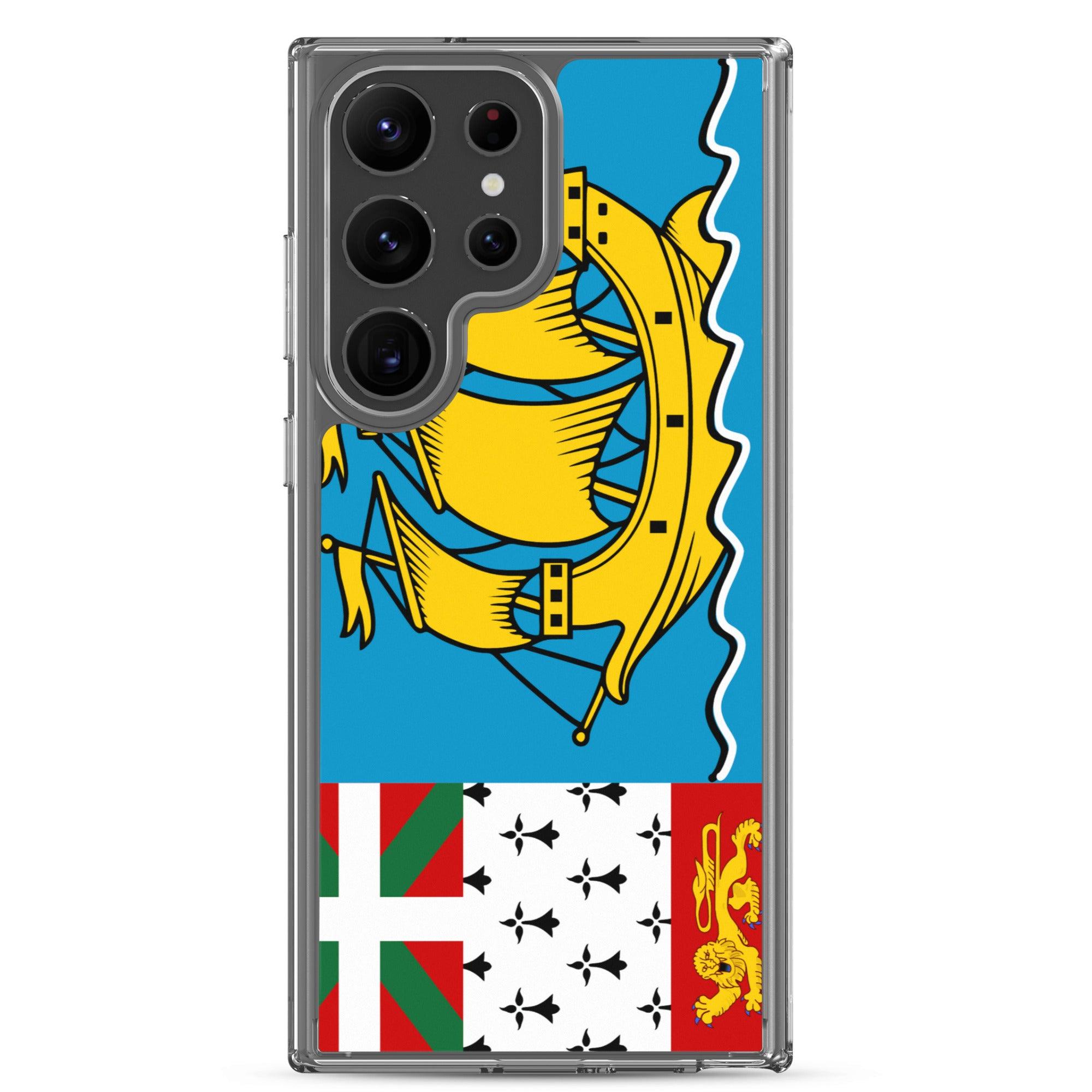 Coque de téléphone avec le drapeau de Saint-Pierre-et-Miquelon, en TPU flexible et transparent, offrant une protection élégante et durable.