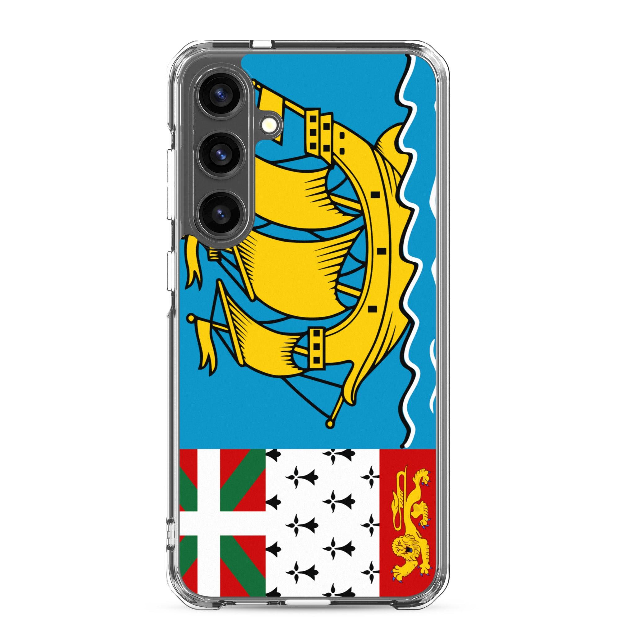 Coque de téléphone avec le drapeau de Saint-Pierre-et-Miquelon, en TPU flexible et transparent, offrant une protection élégante et durable.