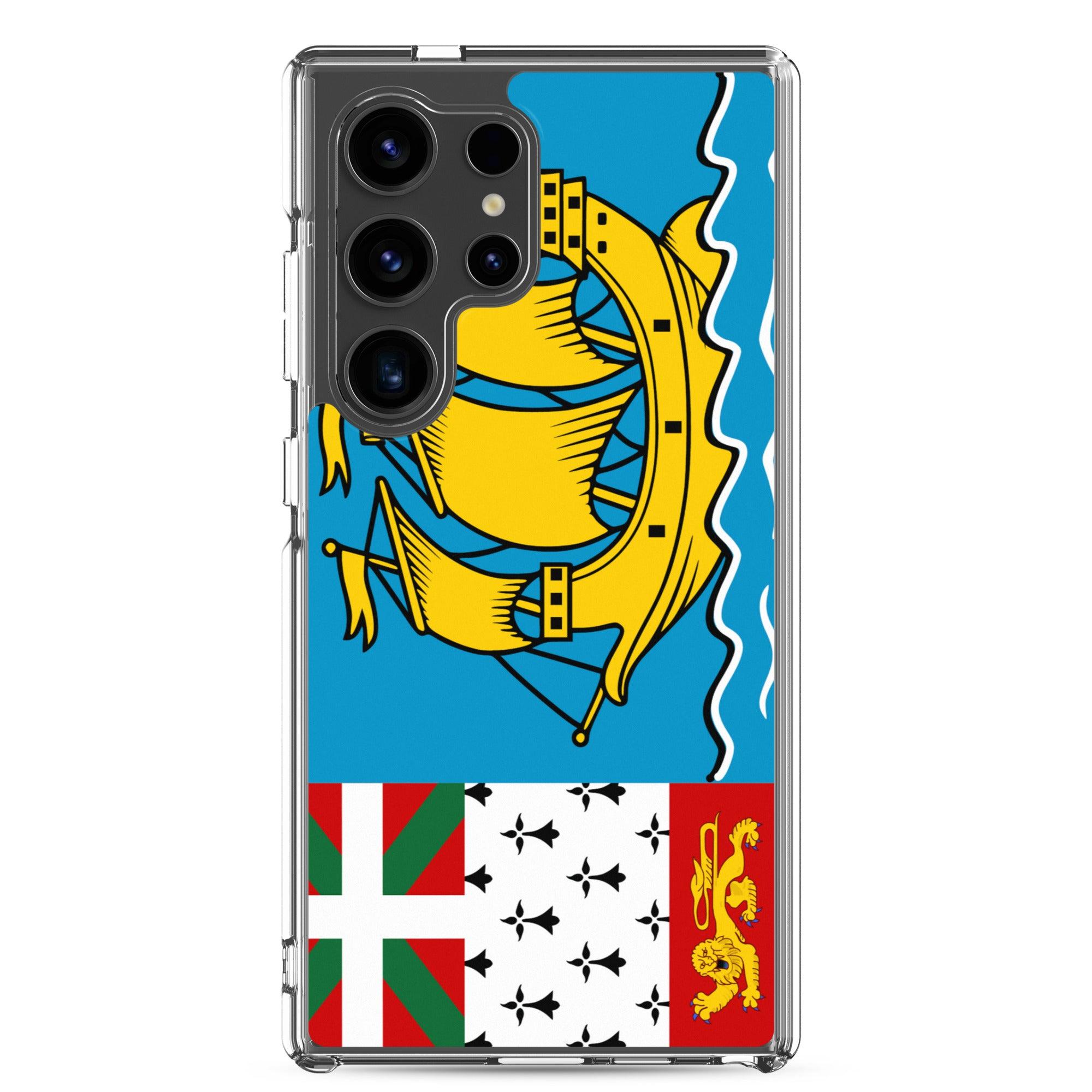 Coque de téléphone avec le drapeau de Saint-Pierre-et-Miquelon, en TPU flexible et transparent, offrant une protection élégante et durable.