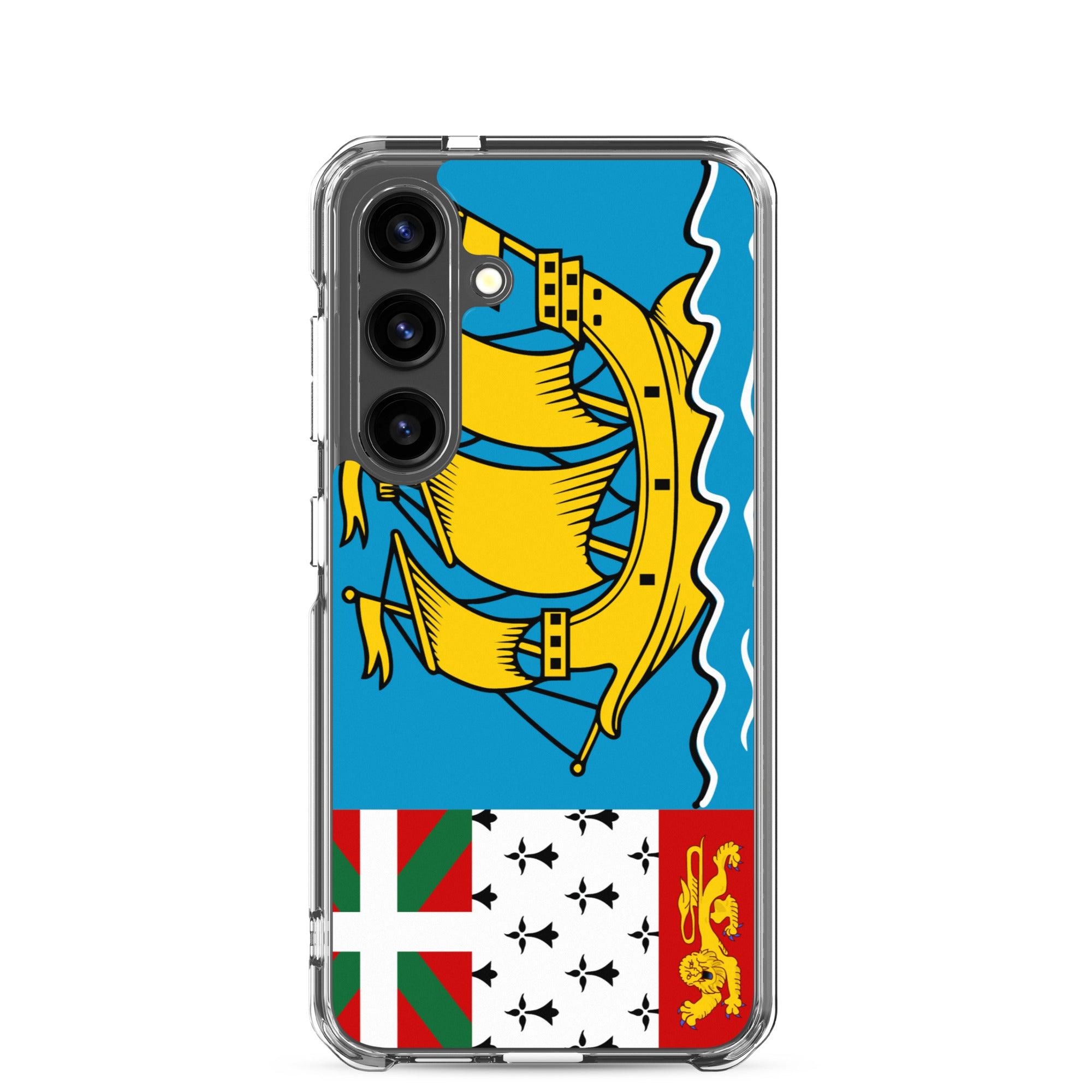 Coque de téléphone avec le drapeau de Saint-Pierre-et-Miquelon, en TPU flexible et transparent, offrant une protection élégante et durable.