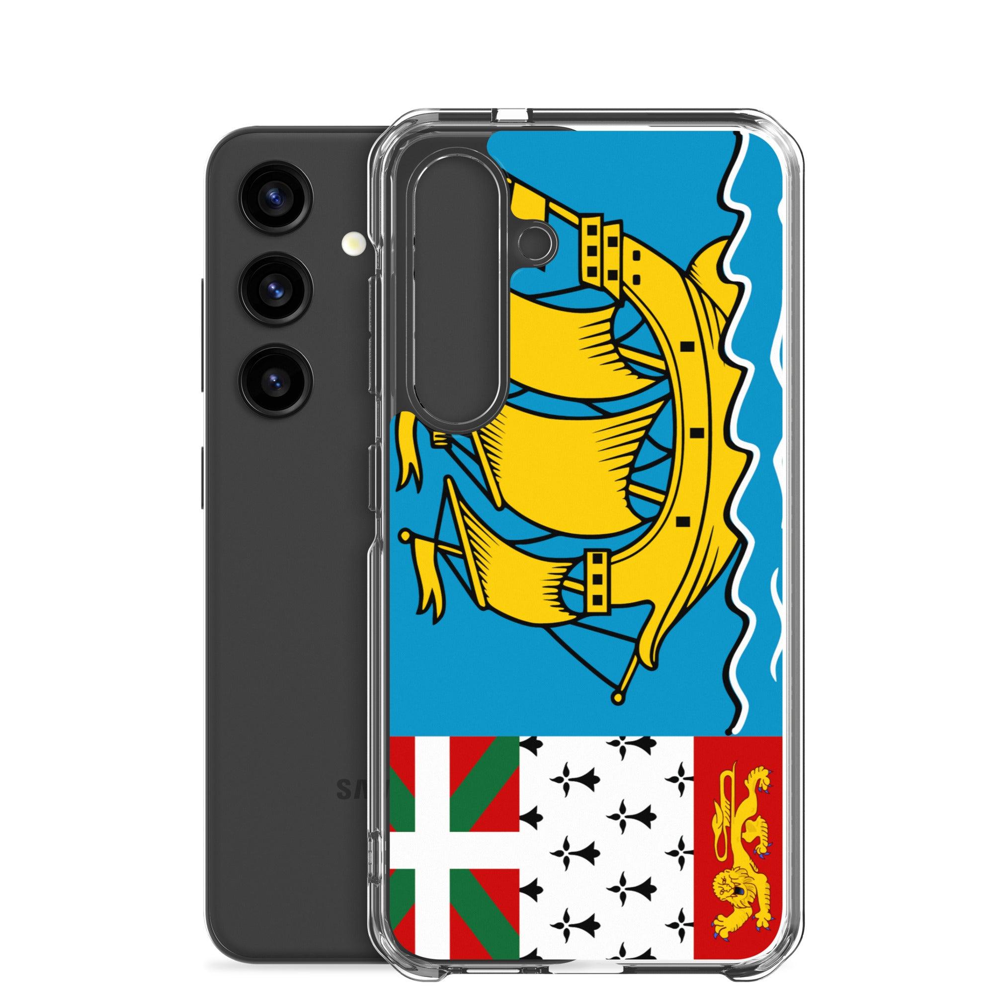 Coque de téléphone avec le drapeau de Saint-Pierre-et-Miquelon, en TPU flexible et transparent, offrant une protection élégante et durable.