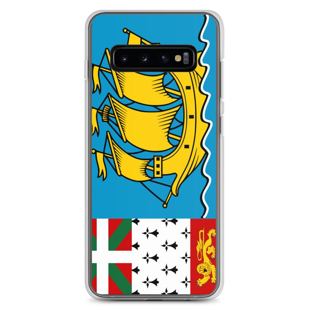 Coque de téléphone avec le drapeau de Saint-Pierre-et-Miquelon, en TPU flexible et transparent, offrant une protection élégante et durable.