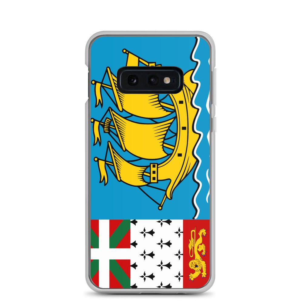 Coque de téléphone avec le drapeau de Saint-Pierre-et-Miquelon, en TPU flexible et transparent, offrant une protection élégante et durable.