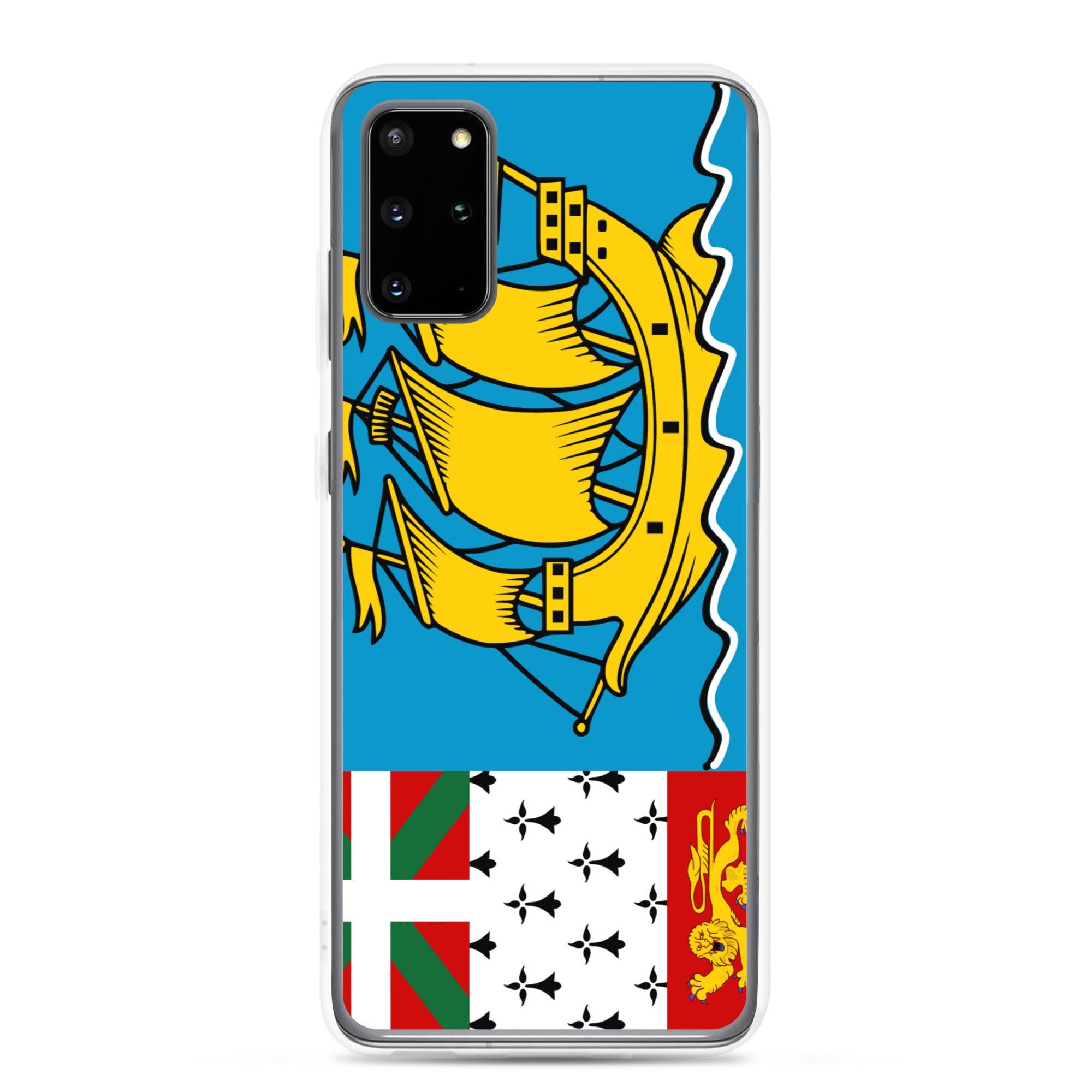 Coque de téléphone avec le drapeau de Saint-Pierre-et-Miquelon, en TPU flexible et transparent, offrant une protection élégante et durable.
