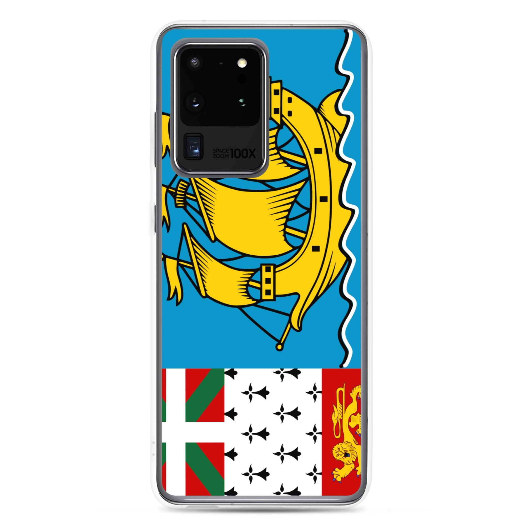 Coque de téléphone avec le drapeau de Saint-Pierre-et-Miquelon, en TPU flexible et transparent, offrant une protection élégante et durable.