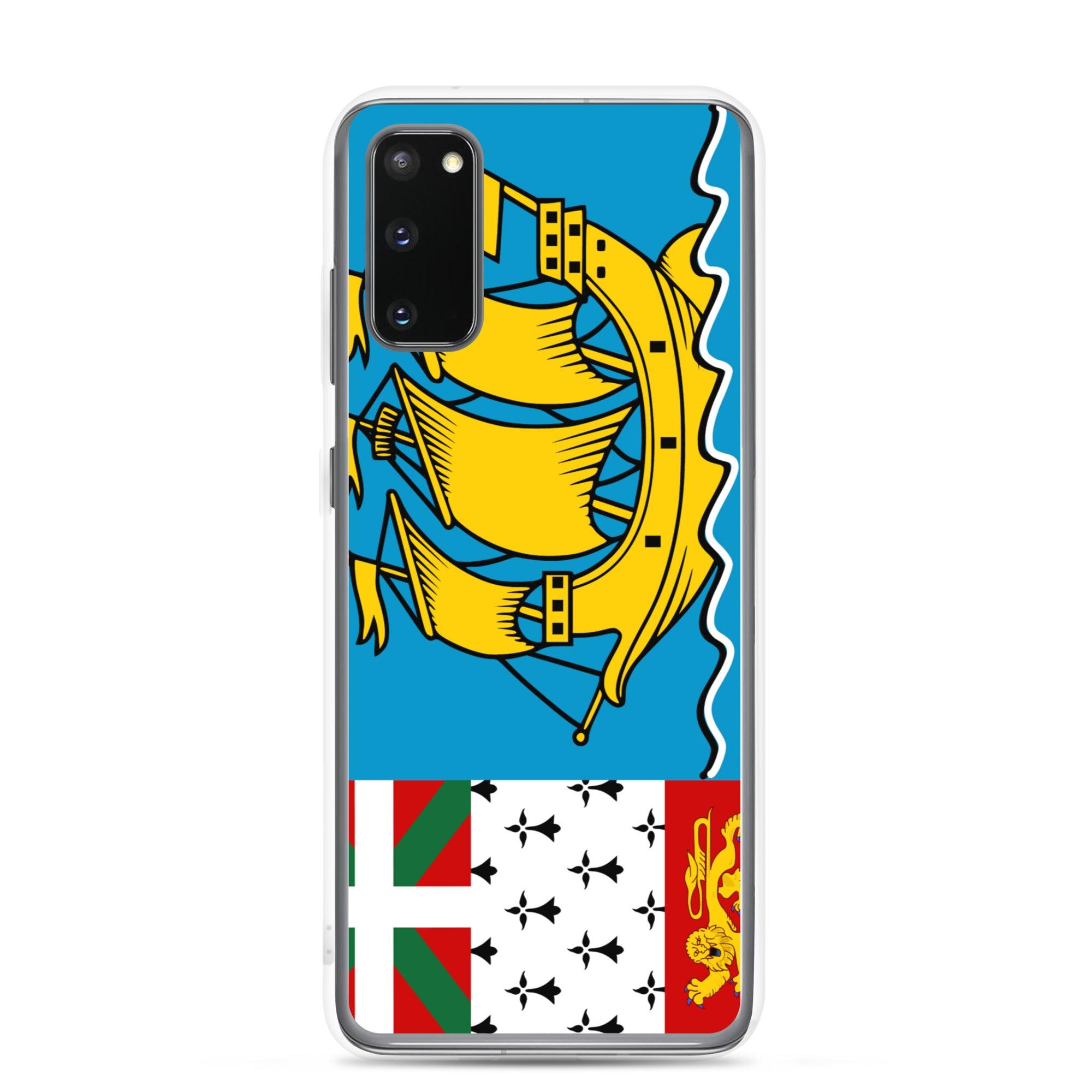 Coque de téléphone avec le drapeau de Saint-Pierre-et-Miquelon, en TPU flexible et transparent, offrant une protection élégante et durable.