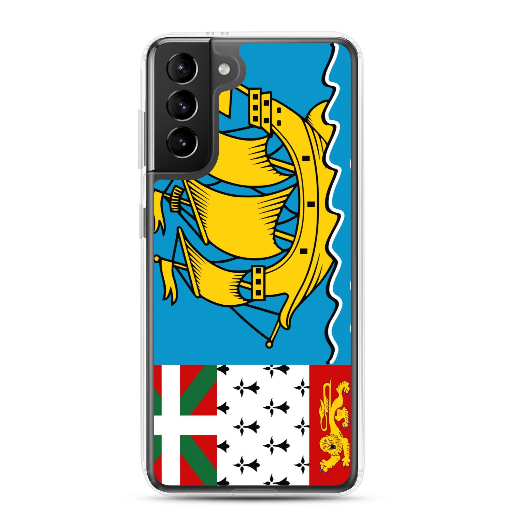 Coque de téléphone avec le drapeau de Saint-Pierre-et-Miquelon, en TPU flexible et transparent, offrant une protection élégante et durable.