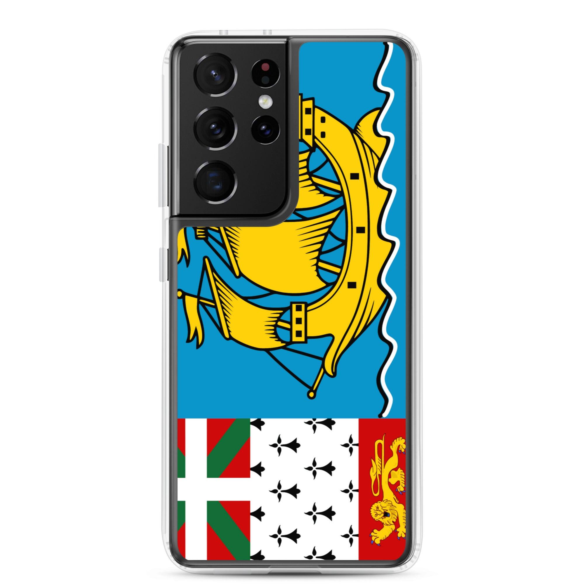 Coque de téléphone avec le drapeau de Saint-Pierre-et-Miquelon, en TPU flexible et transparent, offrant une protection élégante et durable.