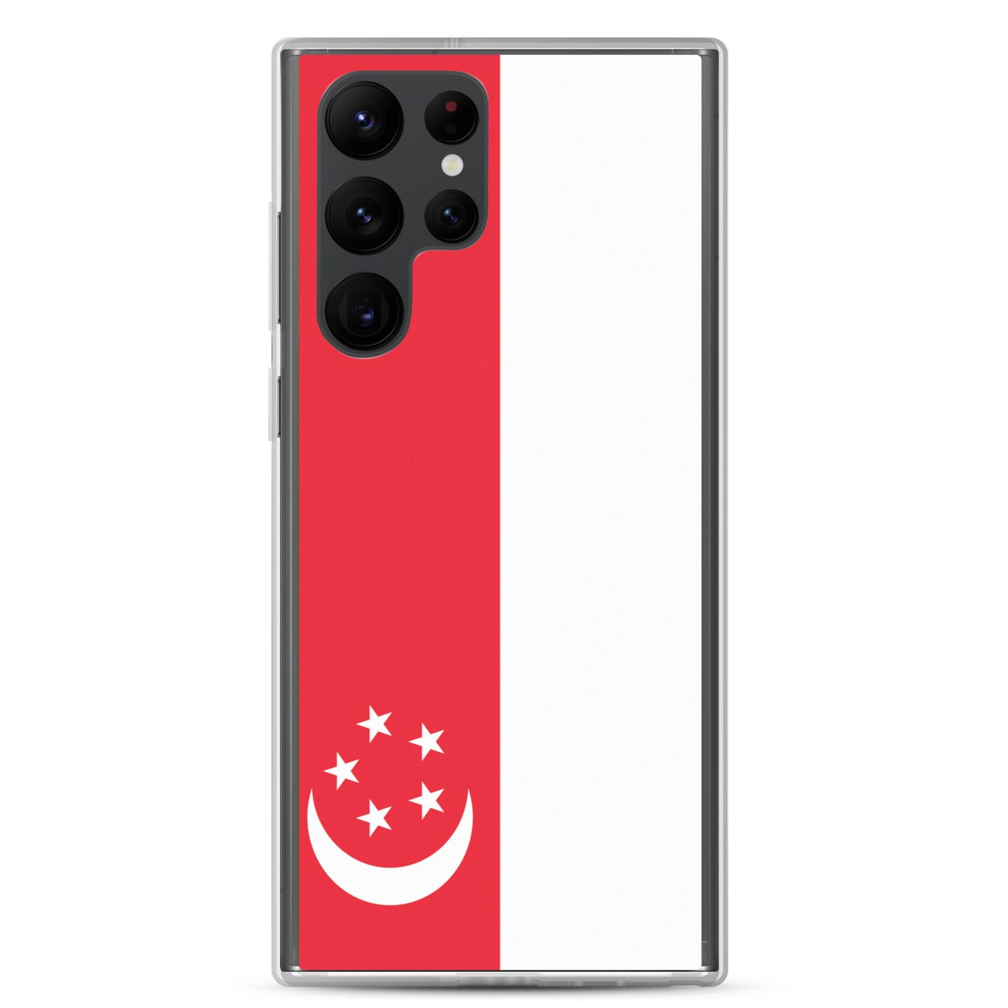 Coque de téléphone avec le drapeau de Singapour, en TPU flexible, offrant une protection élégante et durable.