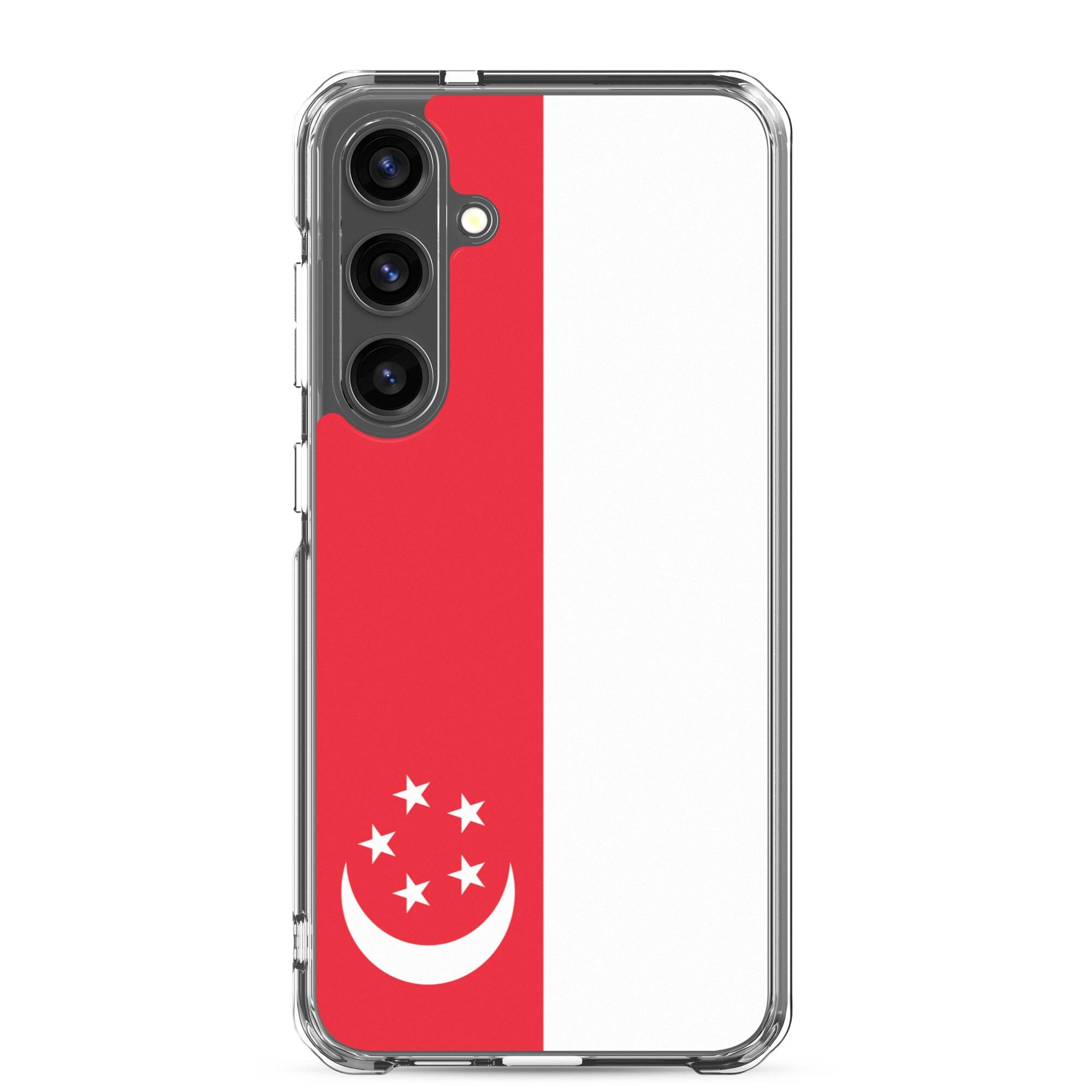 Coque de téléphone avec le drapeau de Singapour, en TPU flexible, offrant une protection élégante et durable.