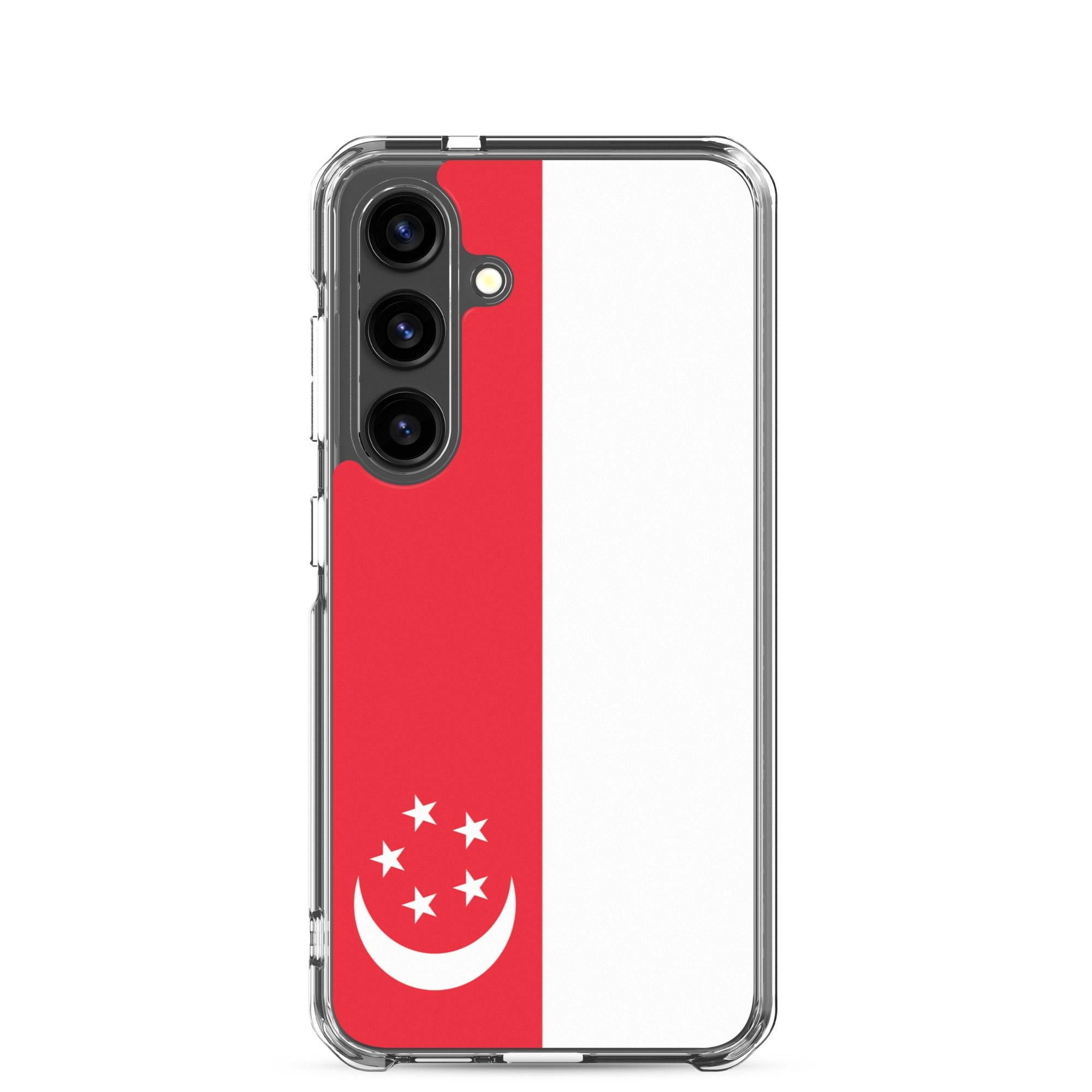 Coque de téléphone avec le drapeau de Singapour, en TPU flexible, offrant une protection élégante et durable.