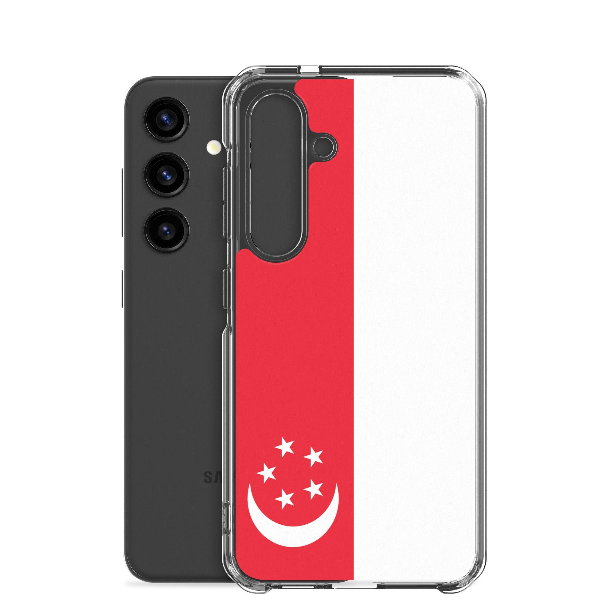 Coque de téléphone avec le drapeau de Singapour, en TPU flexible, offrant une protection élégante et durable.