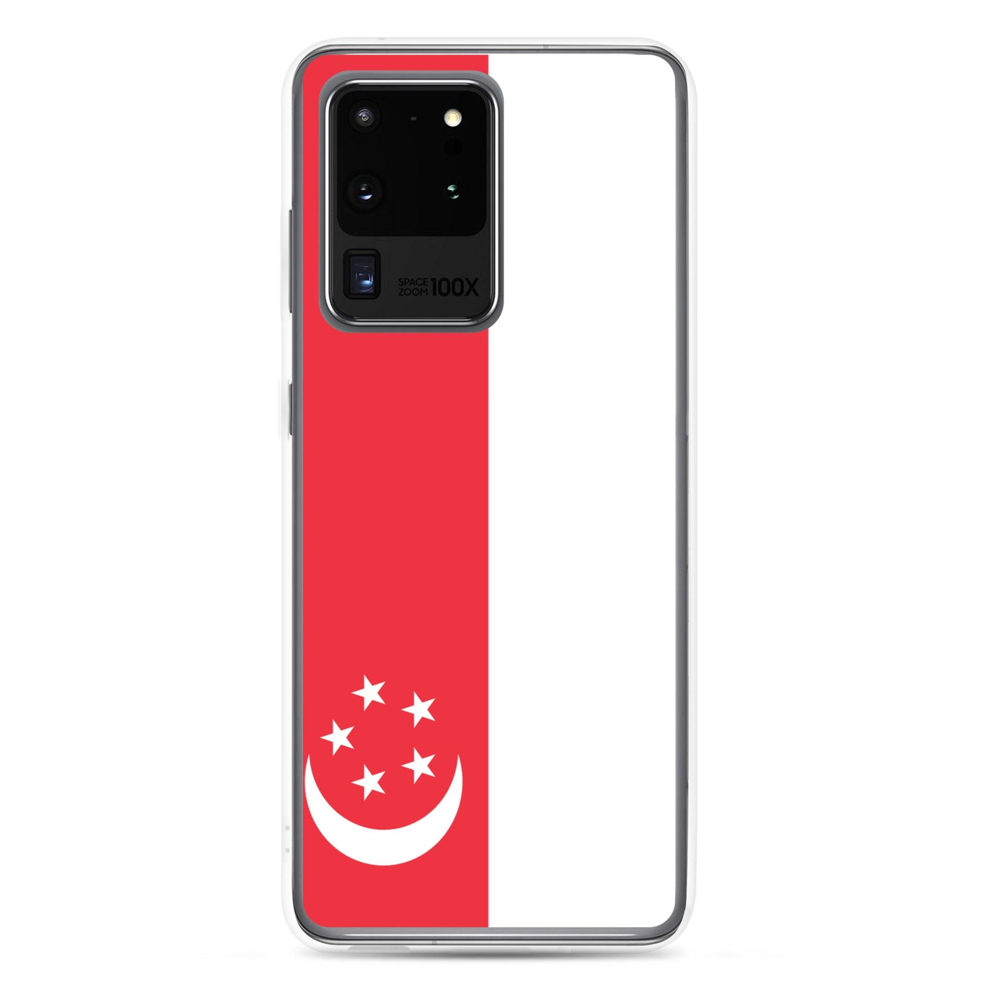 Coque de téléphone avec le drapeau de Singapour, en TPU flexible, offrant une protection élégante et durable.