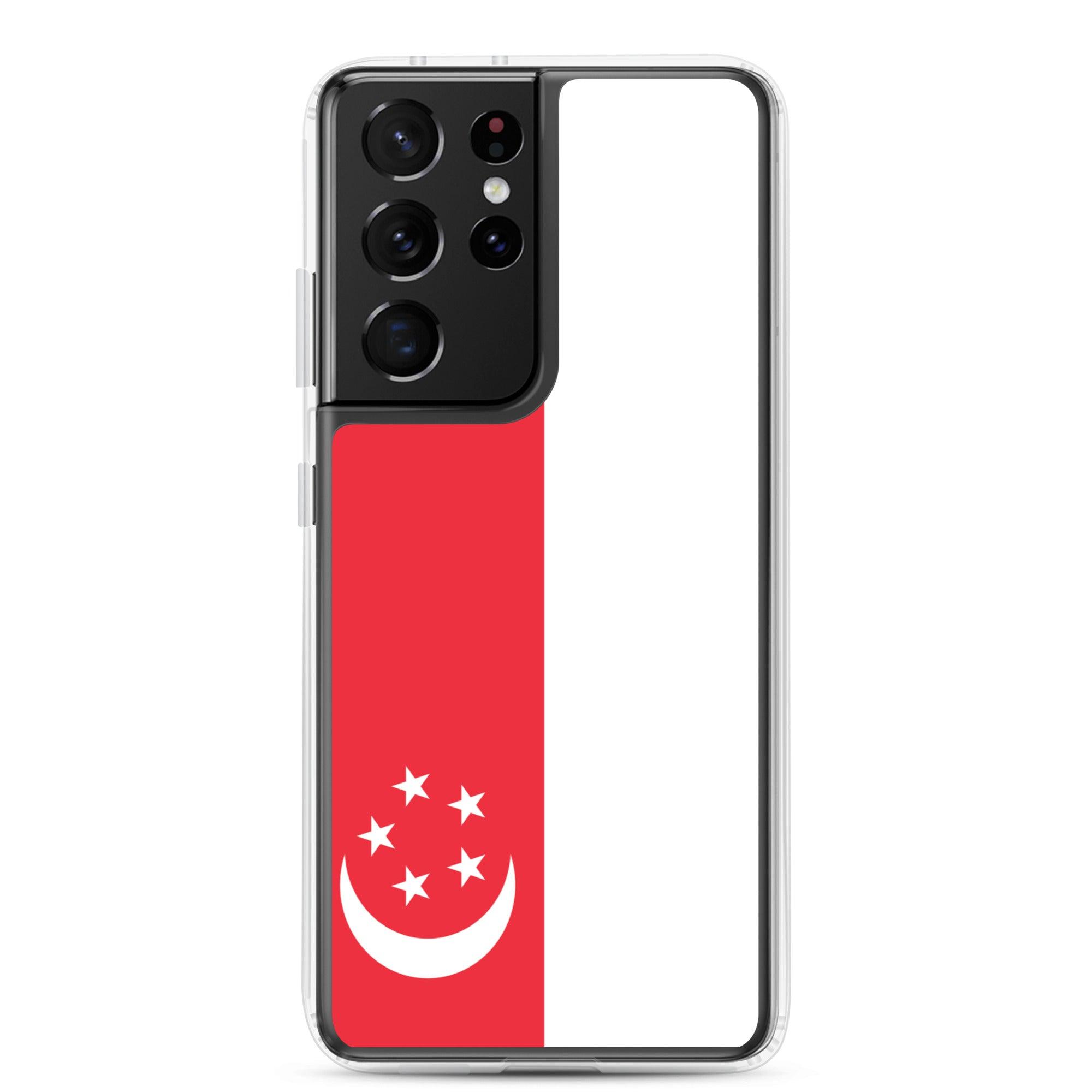 Coque de téléphone avec le drapeau de Singapour, en TPU flexible, offrant une protection élégante et durable.