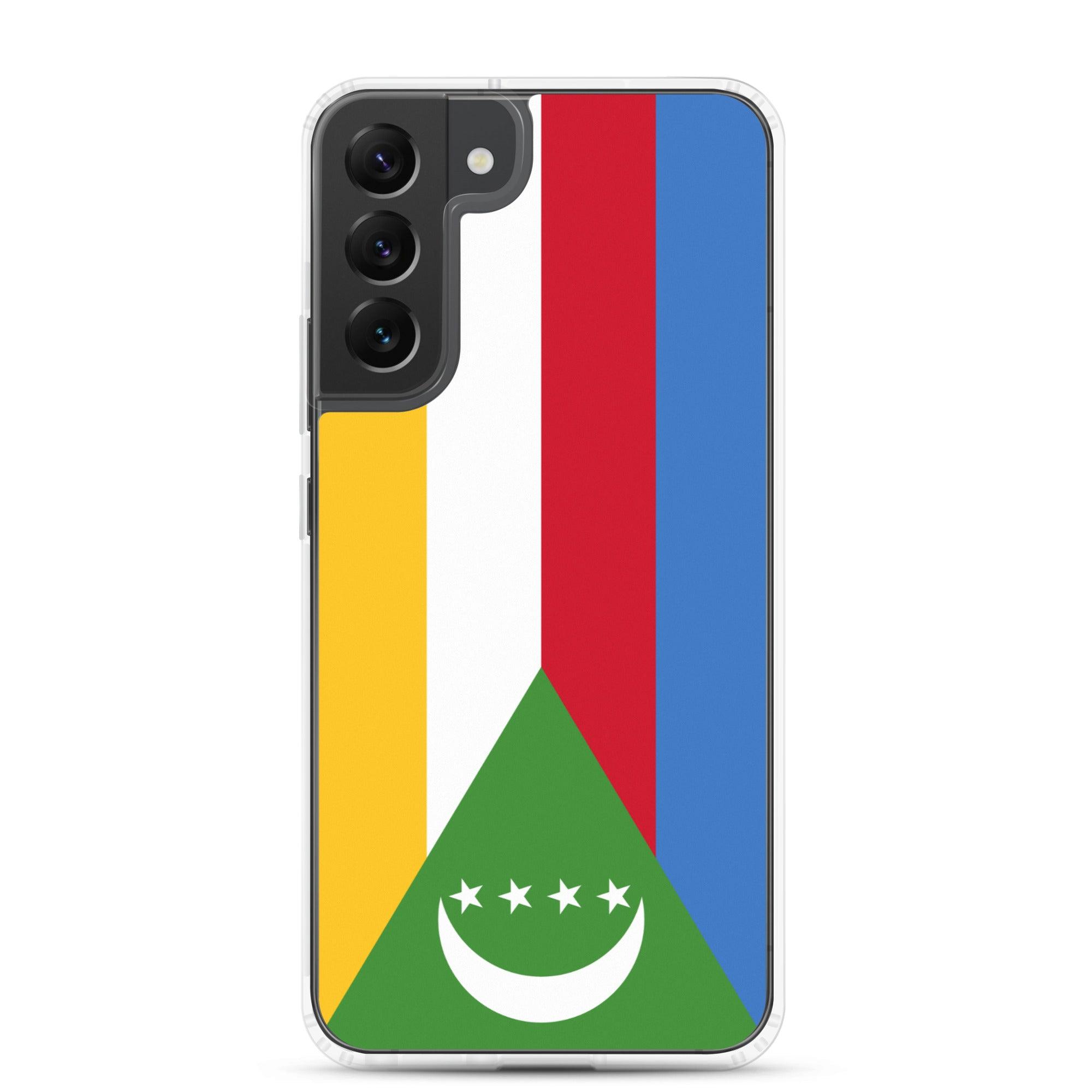 Coque de téléphone avec le drapeau des Comores, en TPU flexible, offrant une protection élégante et durable.