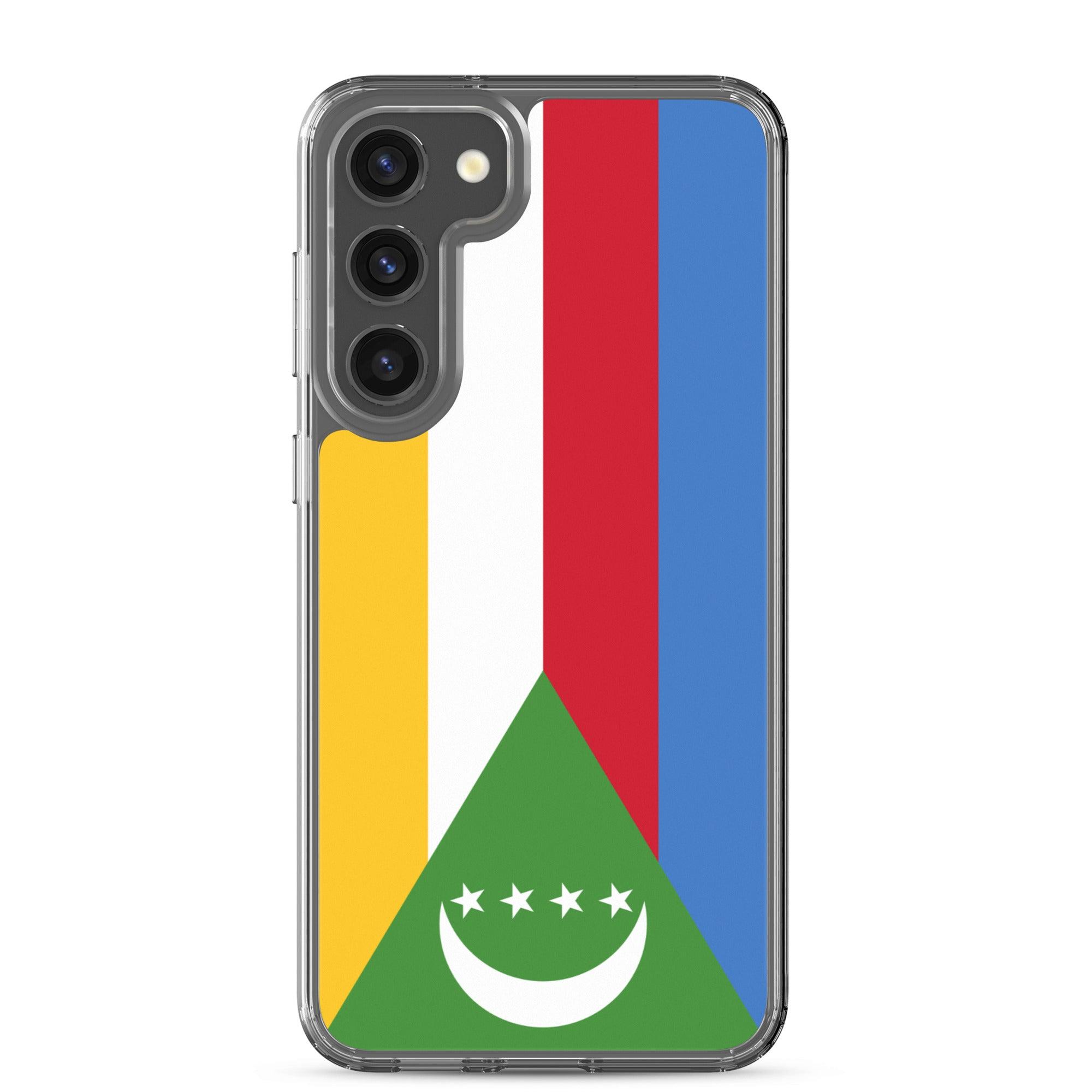 Coque de téléphone avec le drapeau des Comores, en TPU flexible, offrant une protection élégante et durable.