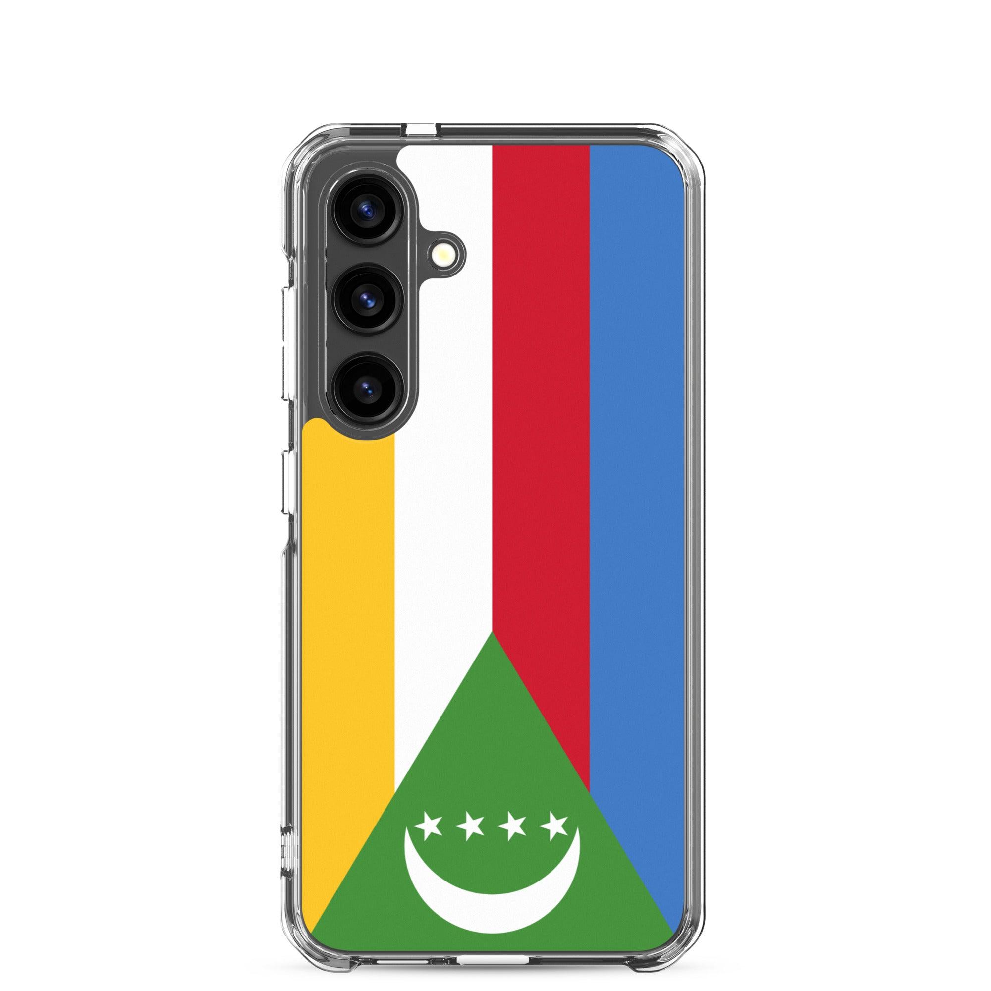 Coque de téléphone avec le drapeau des Comores, en TPU flexible, offrant une protection élégante et durable.
