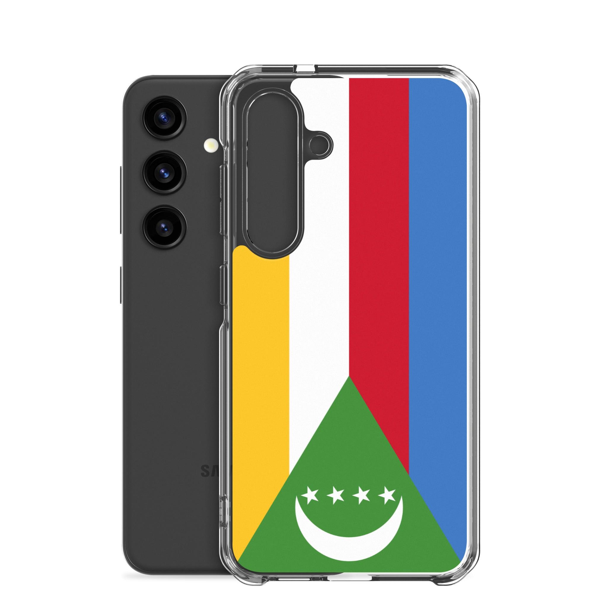 Coque de téléphone avec le drapeau des Comores, en TPU flexible, offrant une protection élégante et durable.