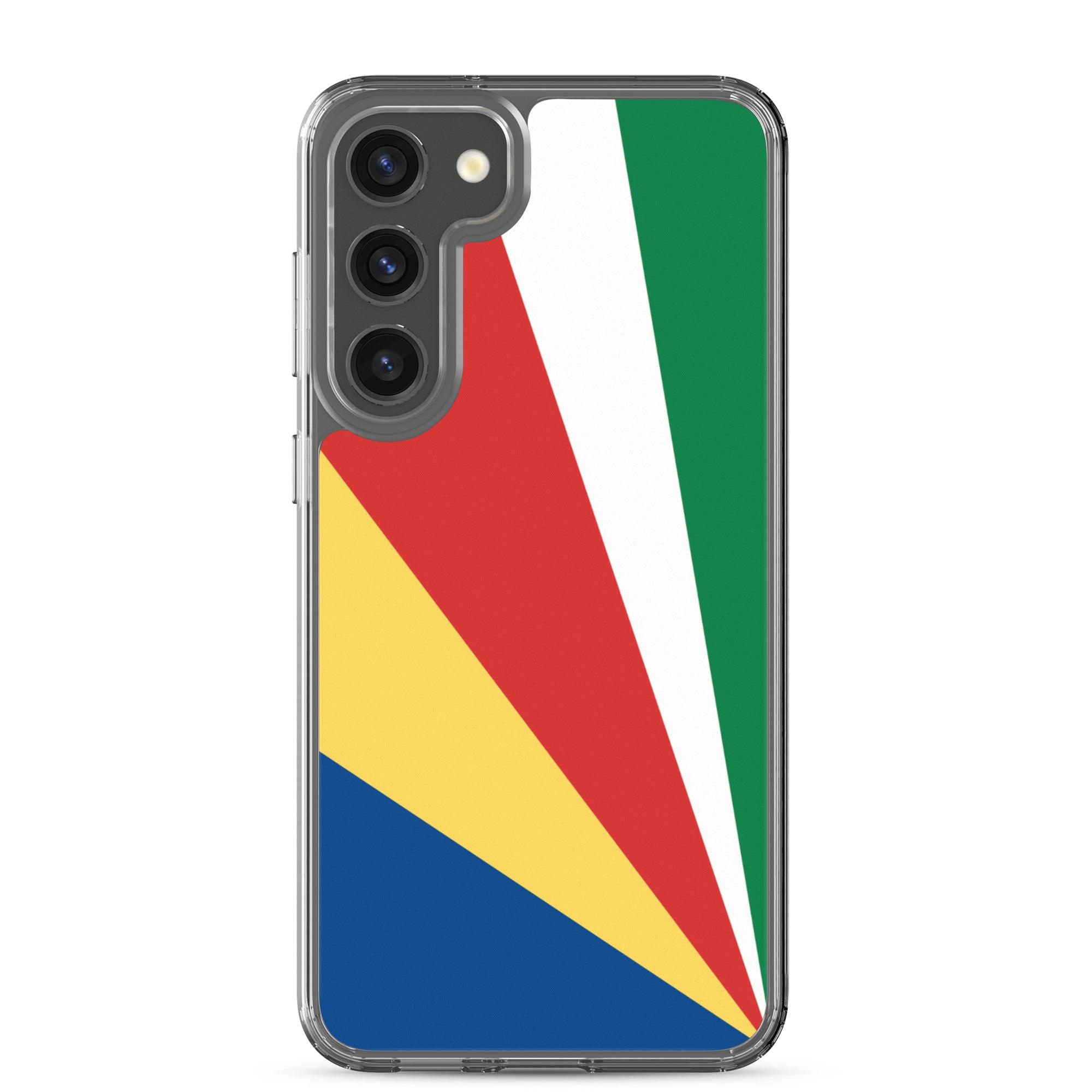 Coque de téléphone avec le drapeau des Seychelles, en TPU flexible, offrant une protection élégante et durable.
