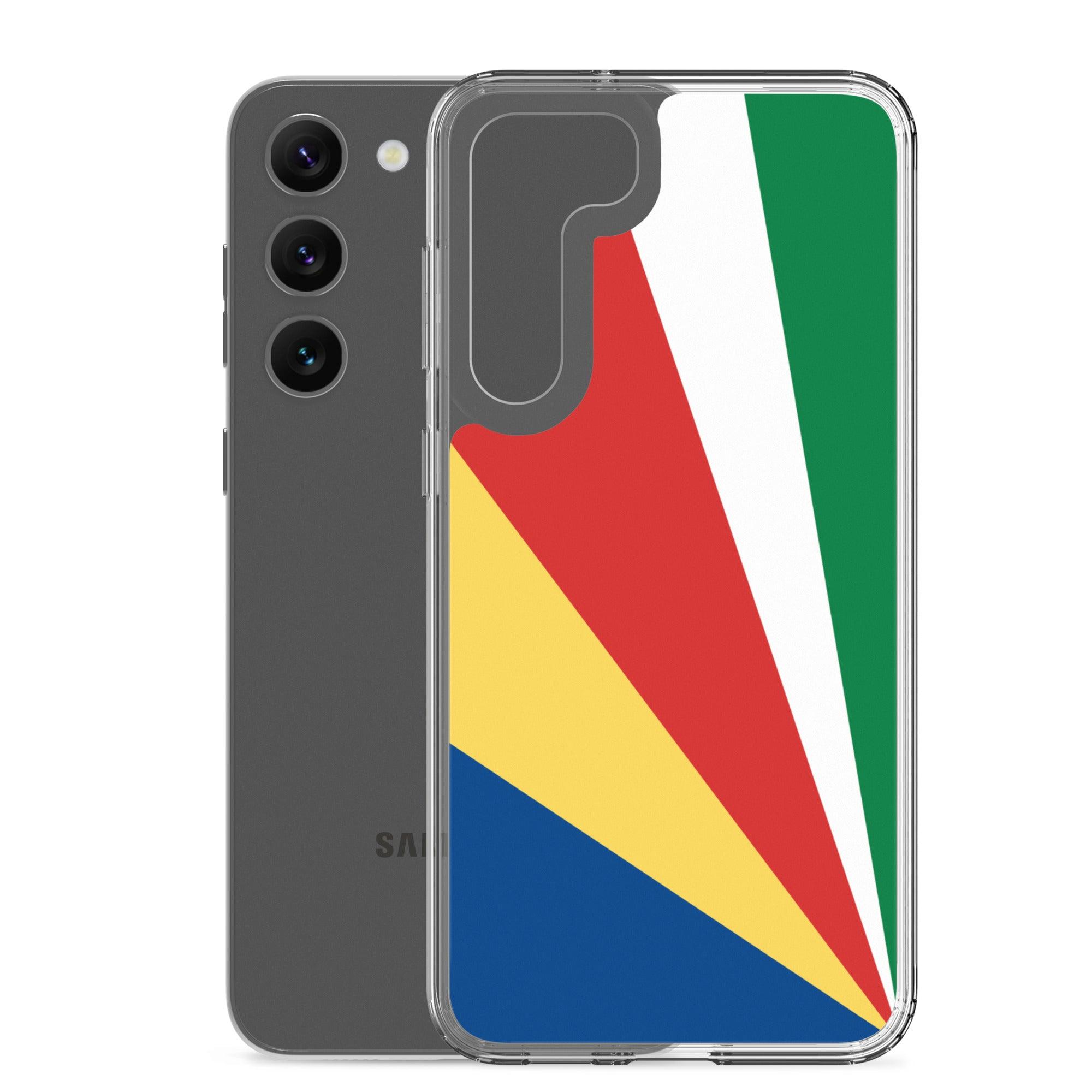 Coque de téléphone avec le drapeau des Seychelles, en TPU flexible, offrant une protection élégante et durable.