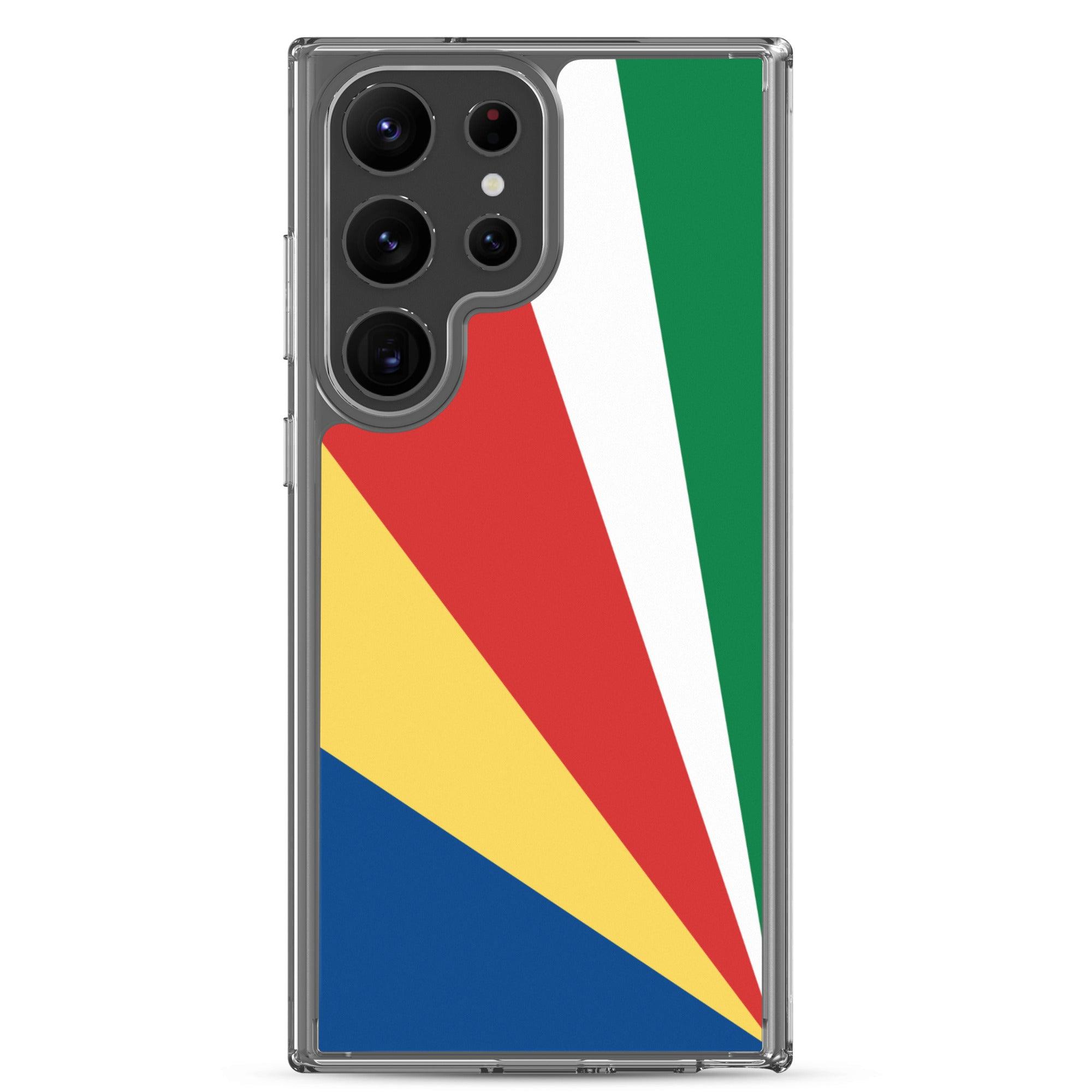 Coque de téléphone avec le drapeau des Seychelles, en TPU flexible, offrant une protection élégante et durable.