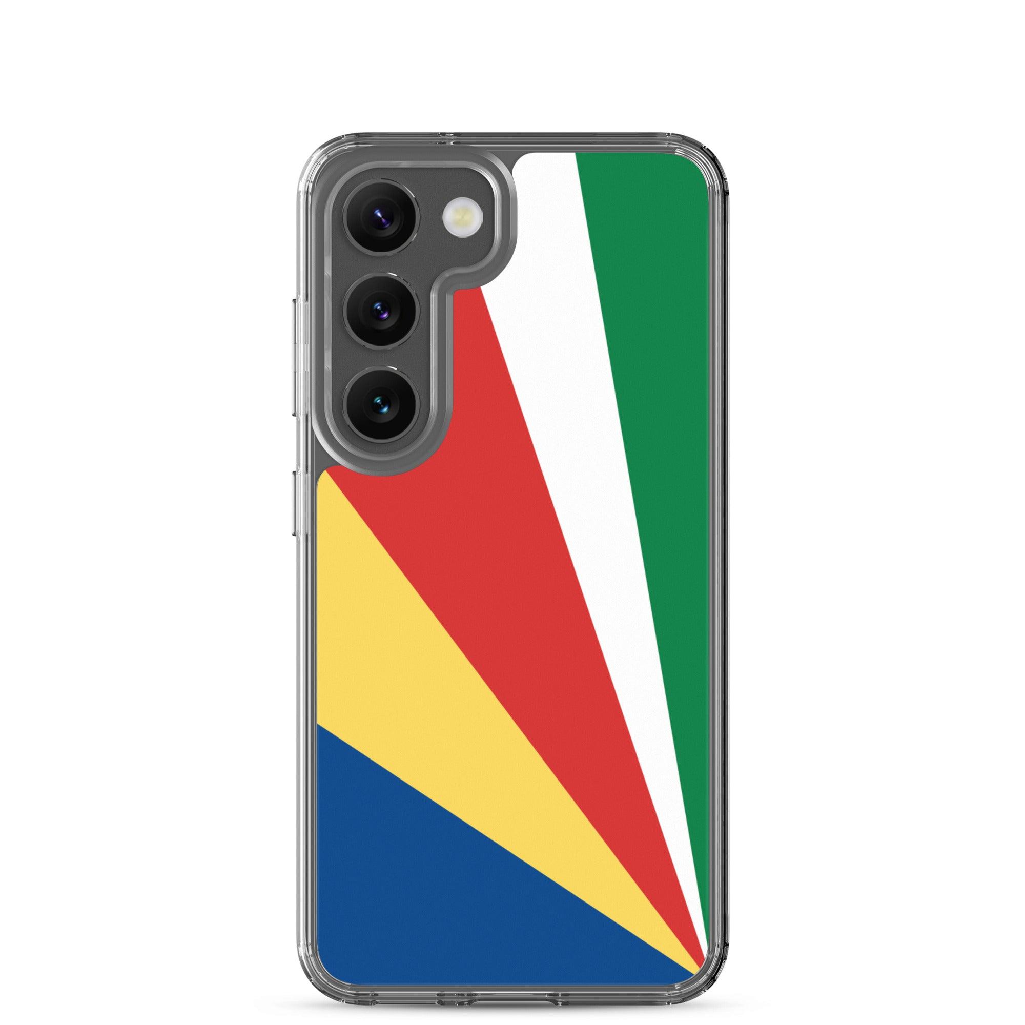 Coque de téléphone avec le drapeau des Seychelles, en TPU flexible, offrant une protection élégante et durable.