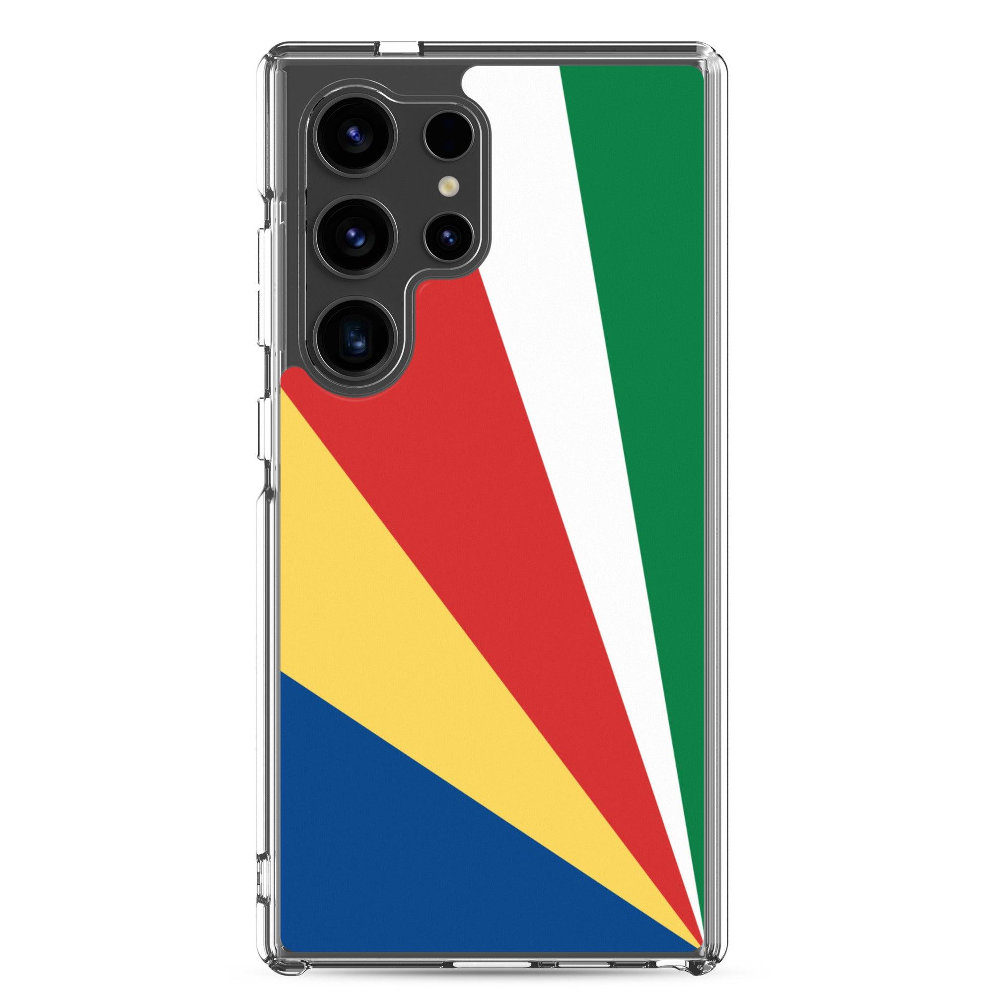 Coque de téléphone avec le drapeau des Seychelles, en TPU flexible, offrant une protection élégante et durable.