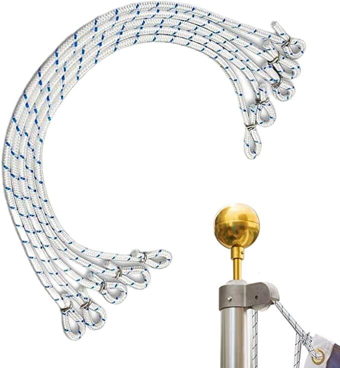 Corde de fixation de drapeau en polypropylène avec boucle en aluminium, idéale pour mâts jusqu'à 100 mm de diamètre.